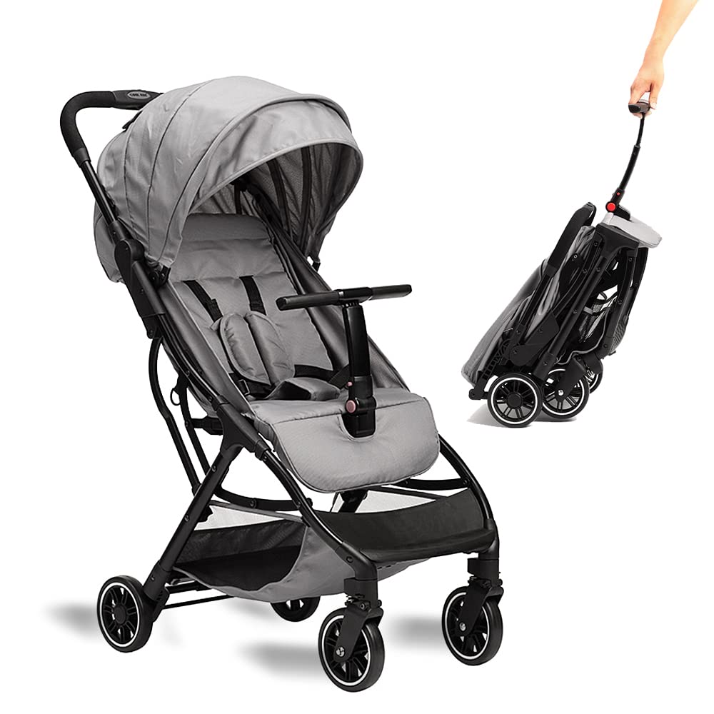 COOL KIDS Lightweight Automatic Fold Travel Stroller with Pop-Out Sun Canopy - Compact Umbrella Stroller for Toddlers (Gray) | Perfect for Airplane, Shopping & Daily Walks