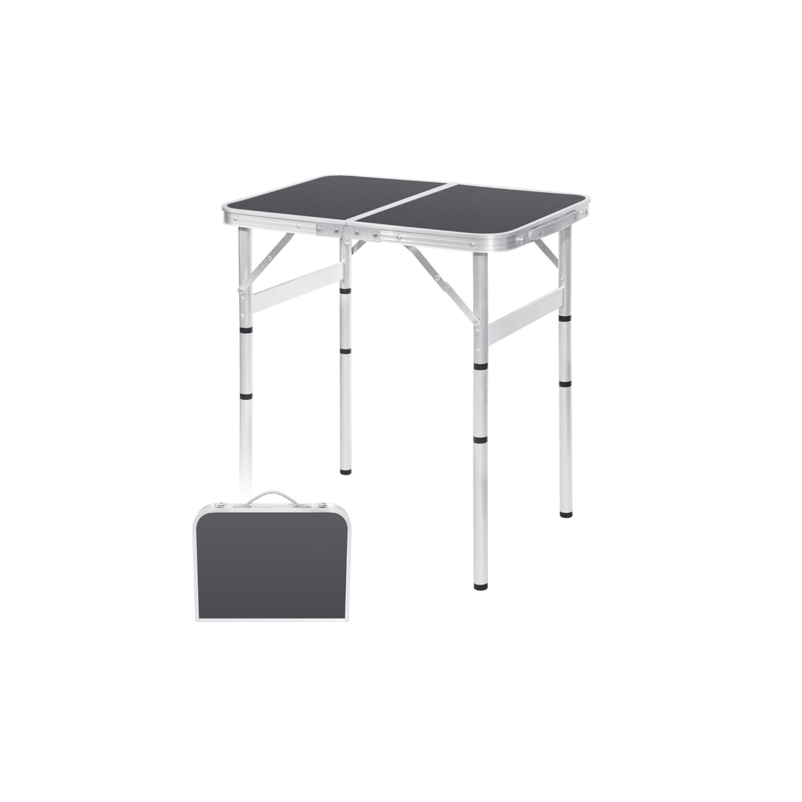 2FT Foldable Camping Table - Portable Picnic Table with 4 Height Adjustments, Small Folding Outdoor Table for Beach, BBQ, Tailgating & Backyard (23.6×15.7 inch, Black Metal Frame) - Perfect for Camping Trips, Picnics, Patio Parties & Outdoor Dining