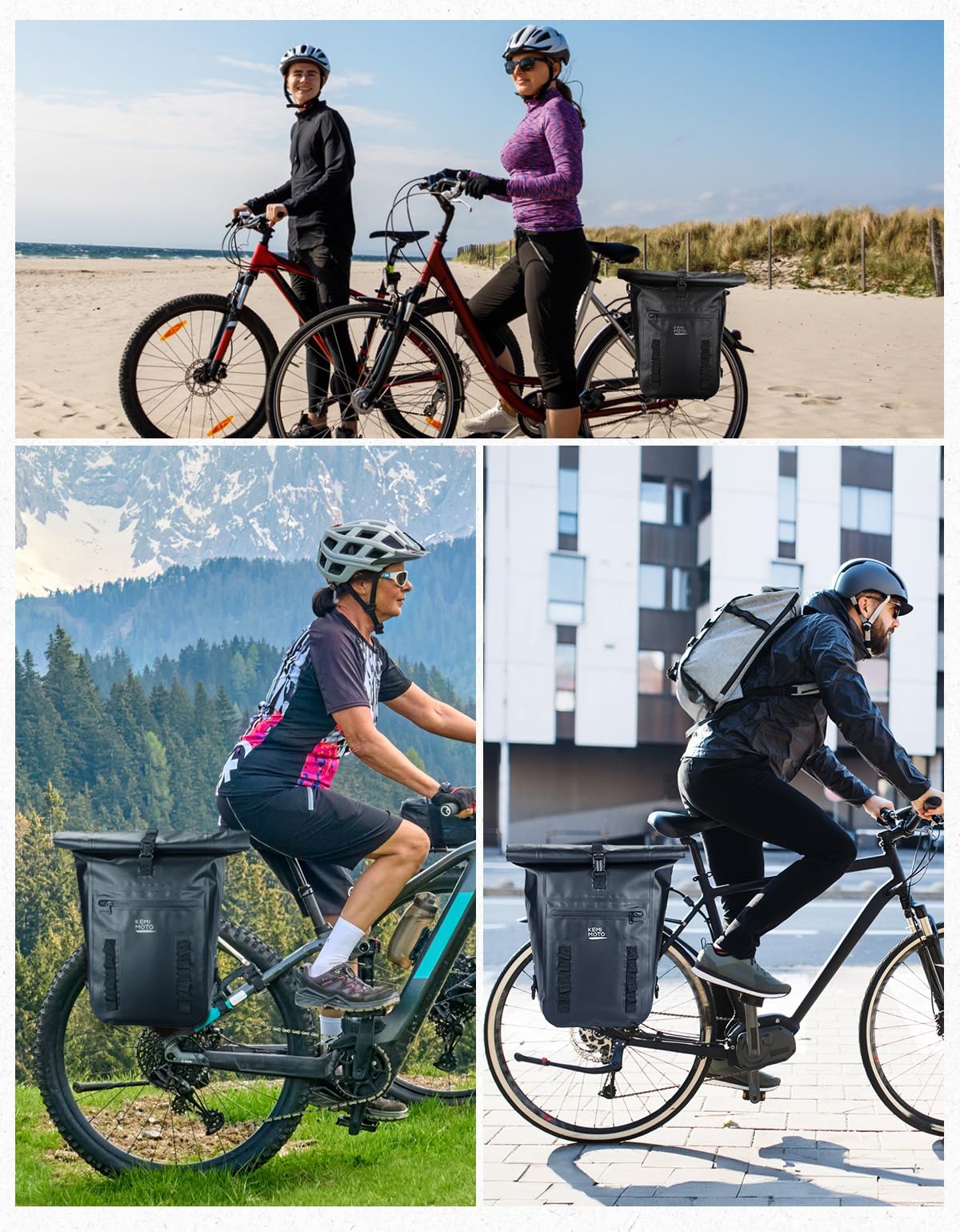 KEMIMOTO 30L Waterproof Bike Panniers Bag - Reflective Bicycle Rear Rack Pannier Backpack for Cycling, Commuting & Travel | Durable Black Bike Bag for Daily Use, Adventure Tours & Urban Riding