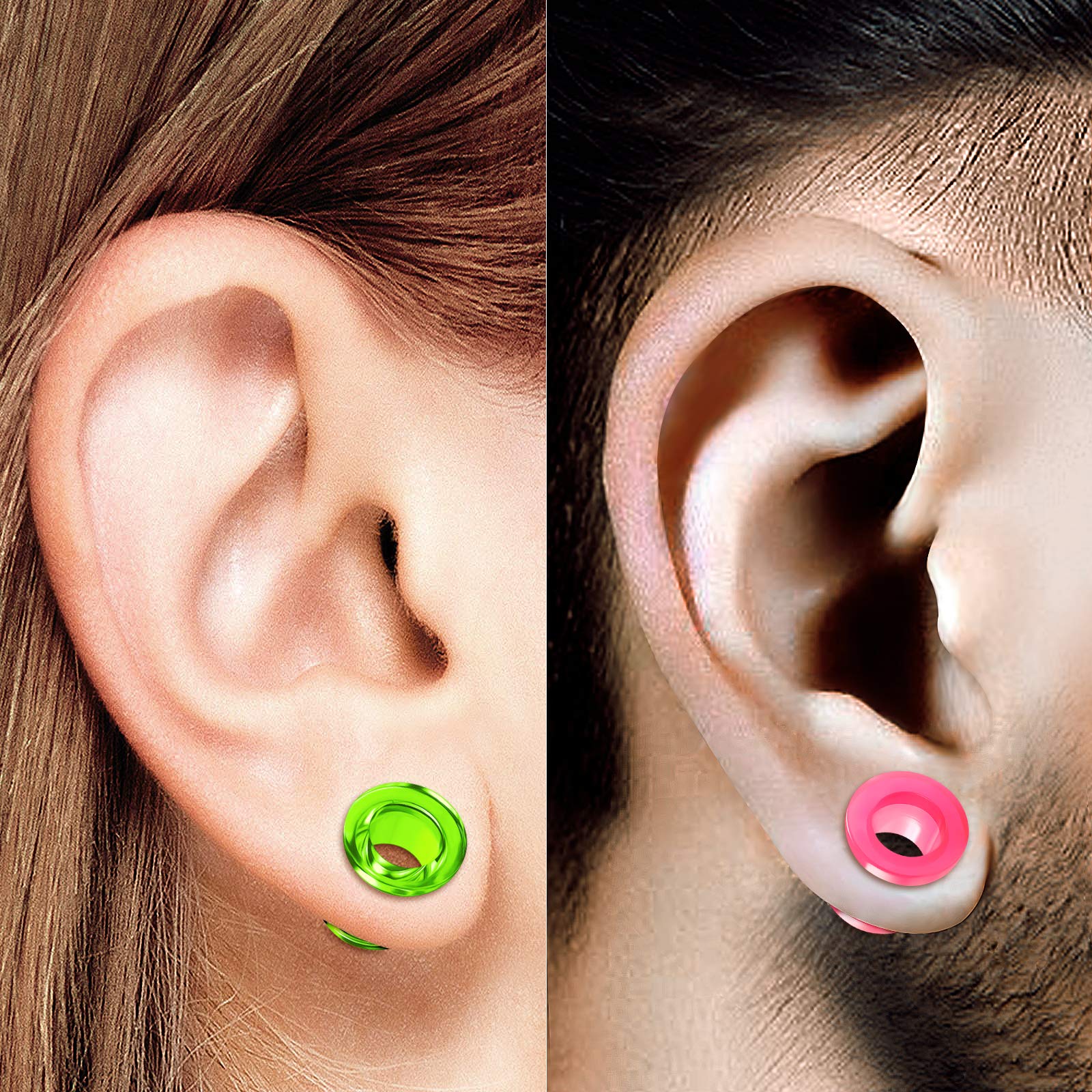 2 Pairs Acrylic Screw-Fit Flesh Tunnels - Green, Purple, Pink Ear Stretching Jewelry for Gauged Ears | Perfect for Ear Lobe Plugs, Body Piercing & Alternative Fashion Styles