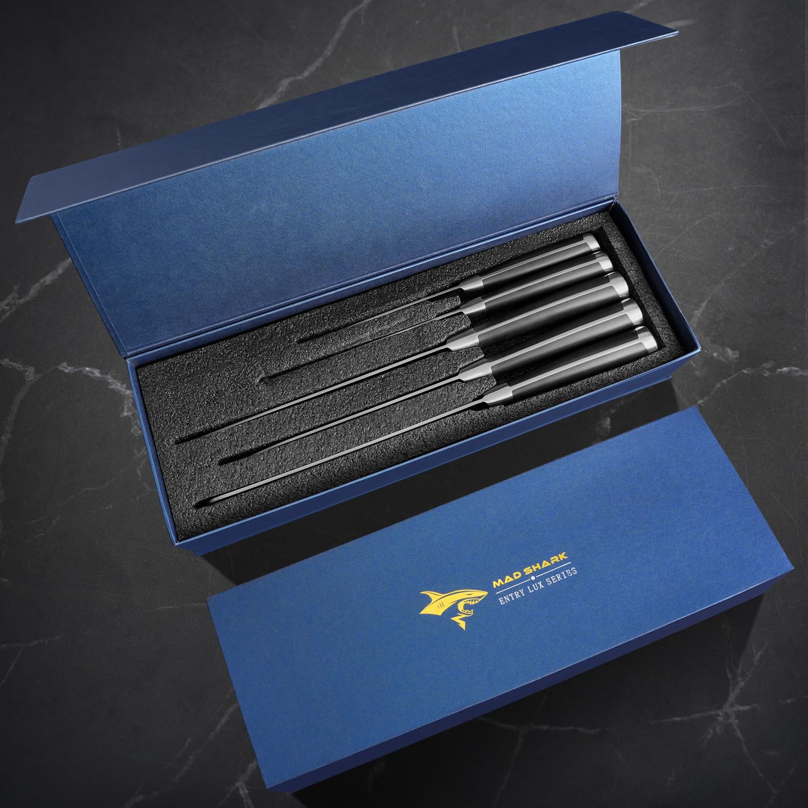 Professional MAD SHARK 5-Piece German High Carbon Stainless Steel Kitchen Knife Set - Ultra Sharp Chef Knives with Ergonomic Handle for Home Cooking, Perfect Gift for Chefs | Ideal for Slicing, Dicing, and Food Prep