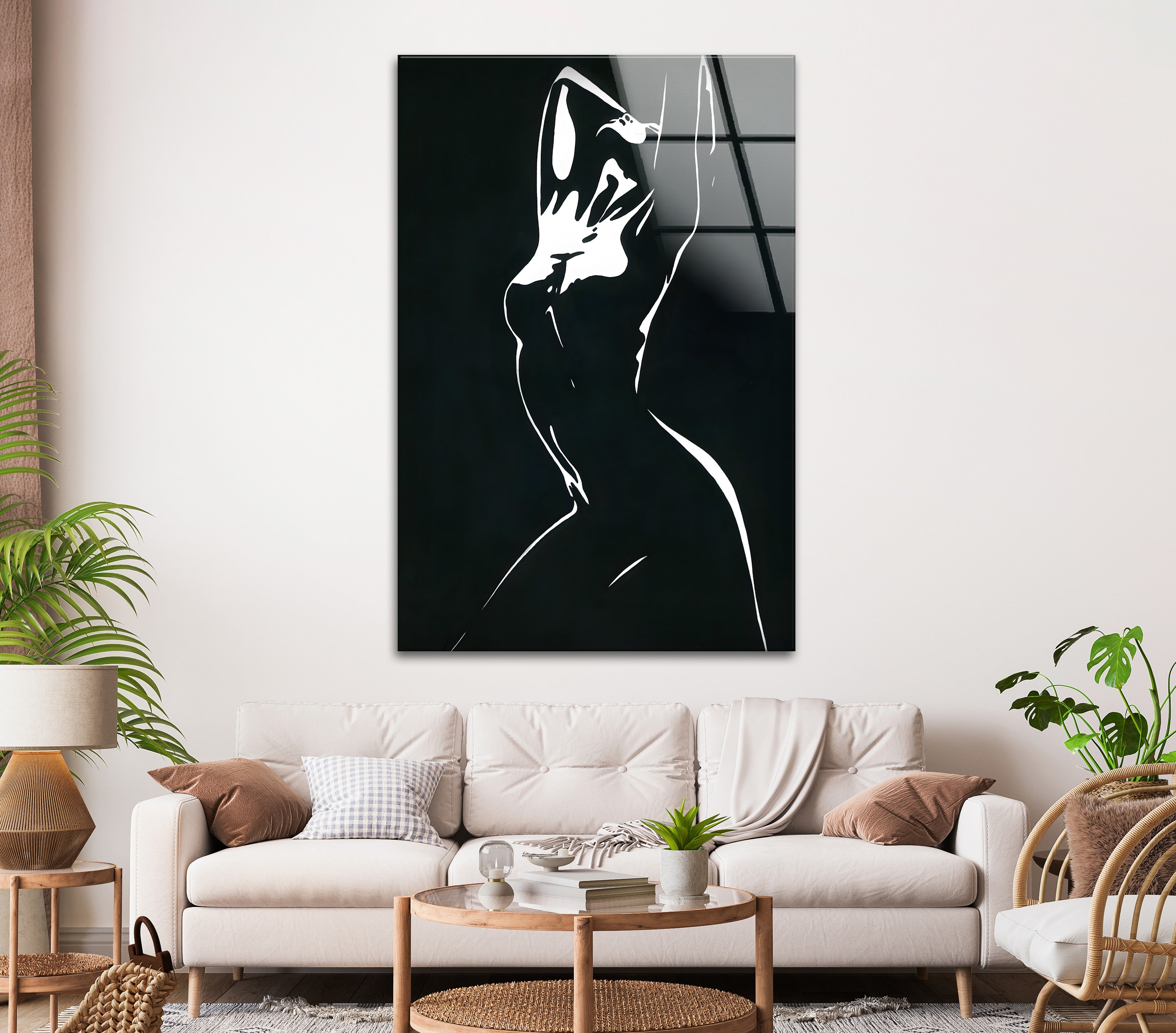 Abstract Black and White Woman Silhouette Glass Wall Art - Elegant Home Decor for Living Room, Bedroom & Office - Modern Framed Artwork for Stylish Interior Design