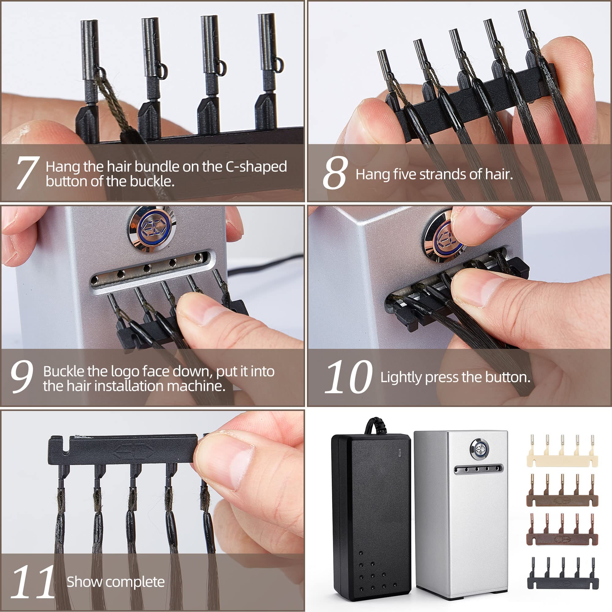 6D Hair Installation Machine - 2nd Gen Quick Change Hair Piece for Effortless Styling | Reusable Alloy Hair Bundles (5-Pack) | Perfect for Daily Wear, Parties & Special Events