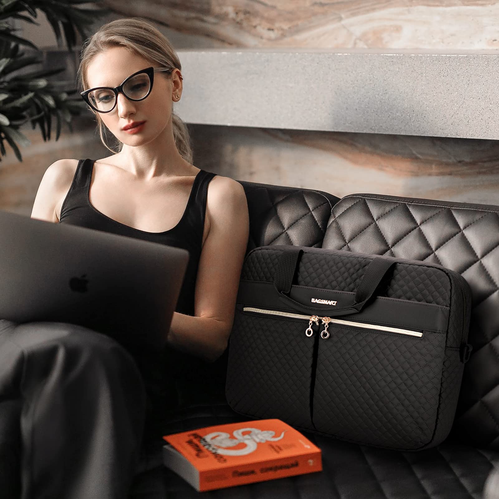 BAGSMART 15.6/17.3 Inch Laptop Bag for Women - Waterproof Business Briefcase with USB Charging Port, Large Computer Case for Office, Travel & Work (Black) | Perfect for Business Trips, Commuting & Professional Meetings