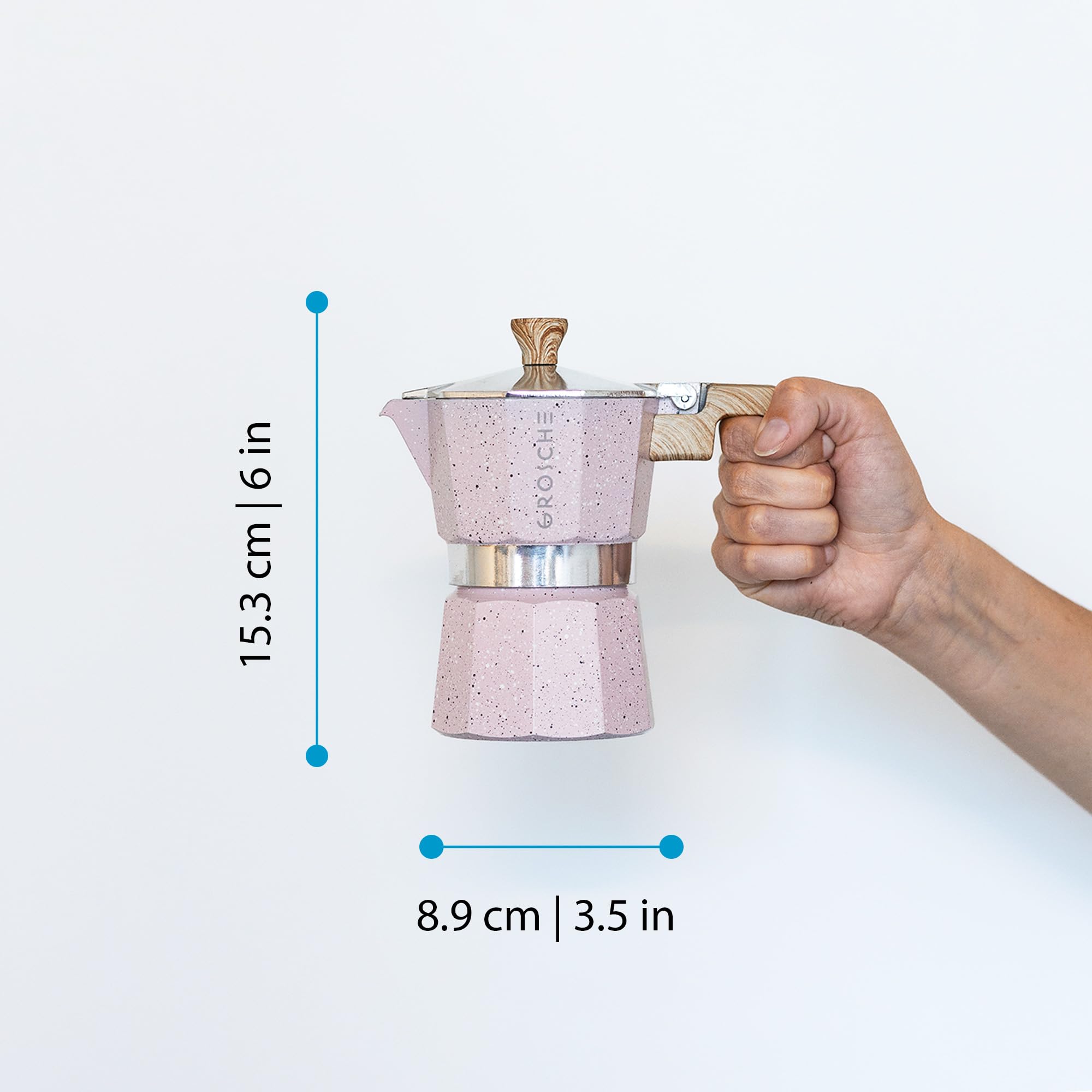 GROSCHE Milano Moka Pot - 3 Cup Stovetop Espresso Maker & Coffee Percolator - Italian Greca Coffee Maker for Home & Office Use (Pink) - Perfect for Camping, Gifts & Small Kitchens