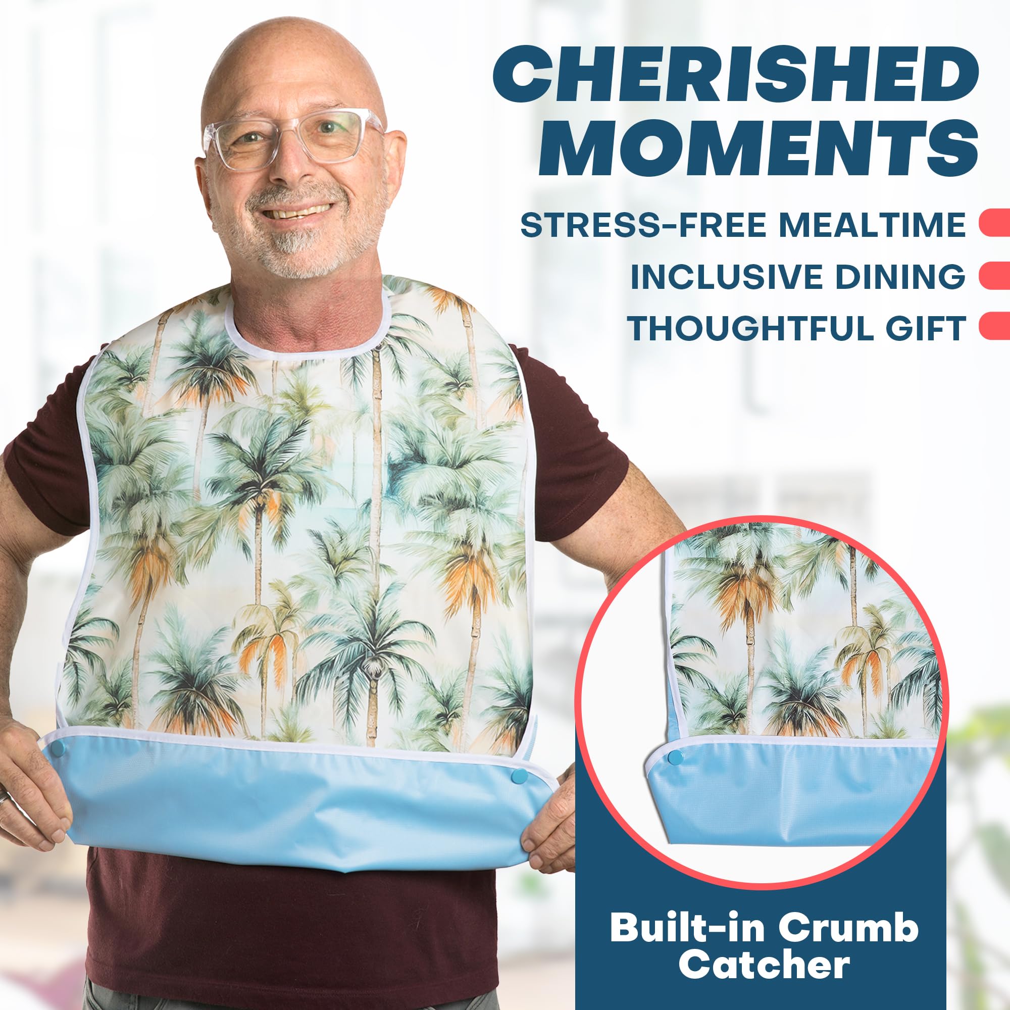 3 Pack Waterproof Adult Bibs for Men & Women - Adjustable Neck Size, 30x20 Inch, Easy Wipe Clean - Ideal for Elderly Care, Mealtime & Dining Assistance