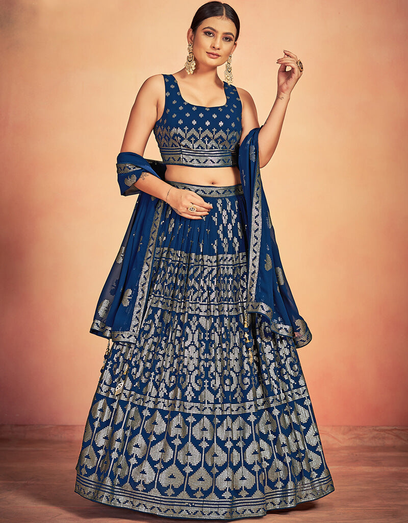 Royal Blue Georgette Lehenga Choli Set for Women - Indian Traditional Bridal Wear | Perfect for Weddings, Festivals & Special Occasions