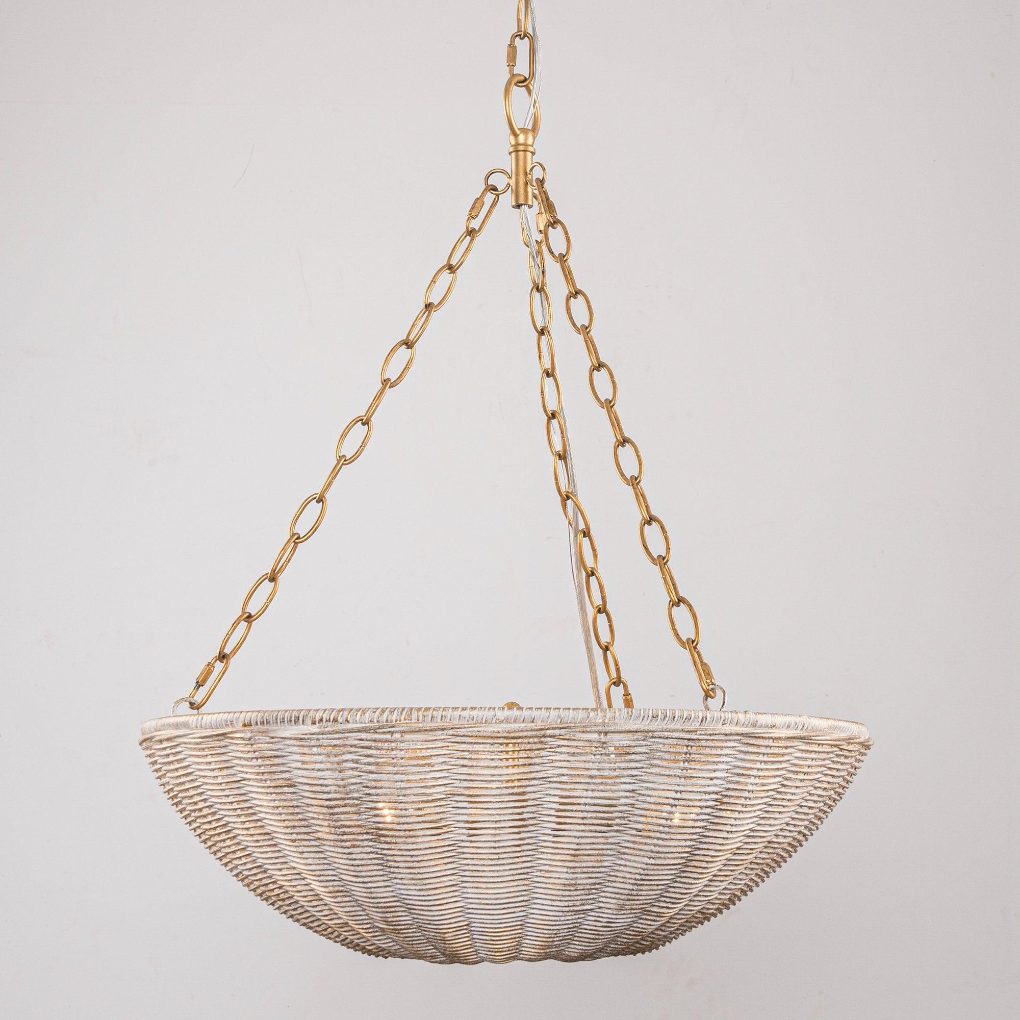 Farmhouse 3-Light Rattan Pendant Lighting - Bowl Shaped Ceiling Light Fixture for Kitchen Island, Dining Room, or Bedroom Decor