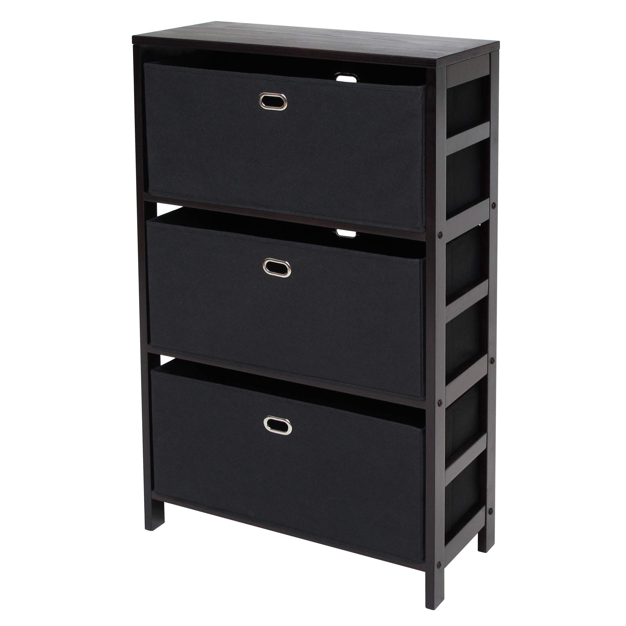 Winsome Torino 4-Piece Shelf Set with Fabric Baskets - Espresso/Black Storage Organizer for Home, Office & Closet Organization