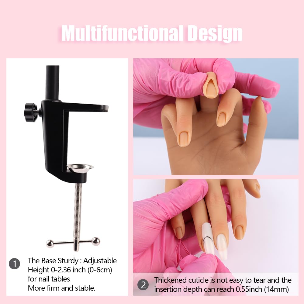 Professional Silicone Practice Hand for Acrylic Nails - Adjustable Mannequin Hand for Nail Art Training, Perfect for DIY Beginners & Salon Artists - Ideal for Home Practice, Nail School & Professional Development