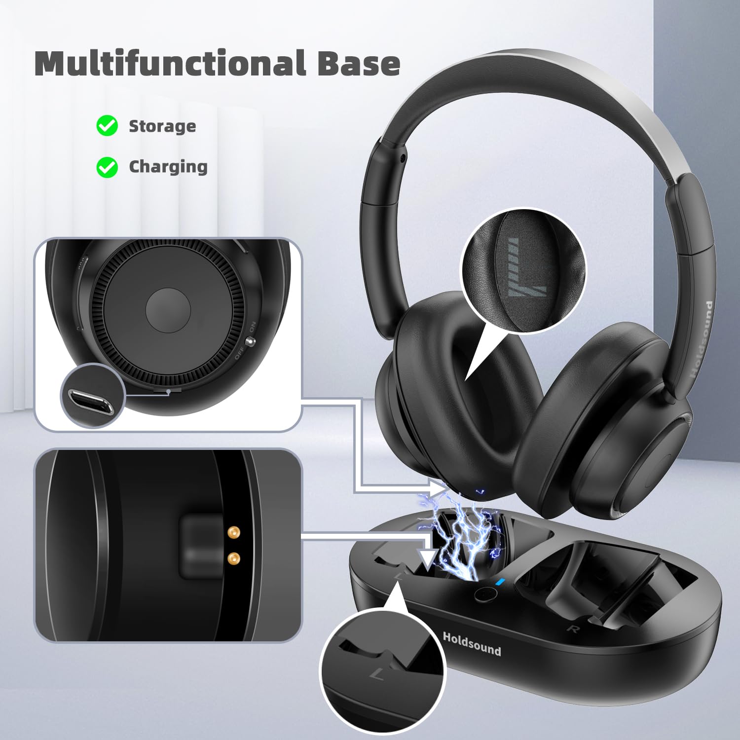 Wireless TV Headphones BKM500 with Transmitter (Optical/AUX/RCA) - Plug & Play, 35H Battery, 3 EQ Modes - Perfect for Late Night TV Watching & Hearing Impaired Users
