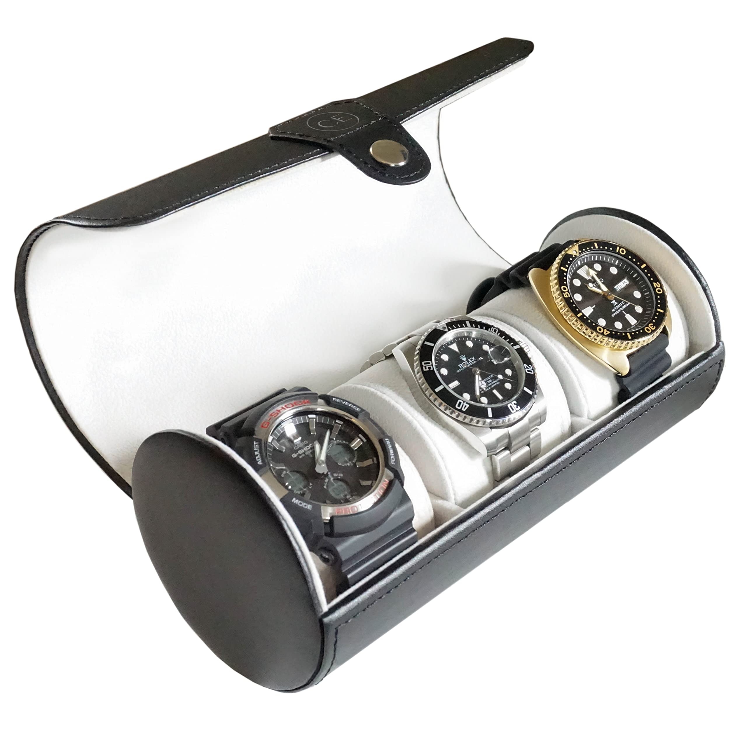 Premium Vegan Faux Leather Watch Case Roll Organizer - Luxury Travel Watch Display & Storage Holder for Men's Watch Collection (Black) | Perfect for Business Travel, Gifts & Watch Enthusiasts