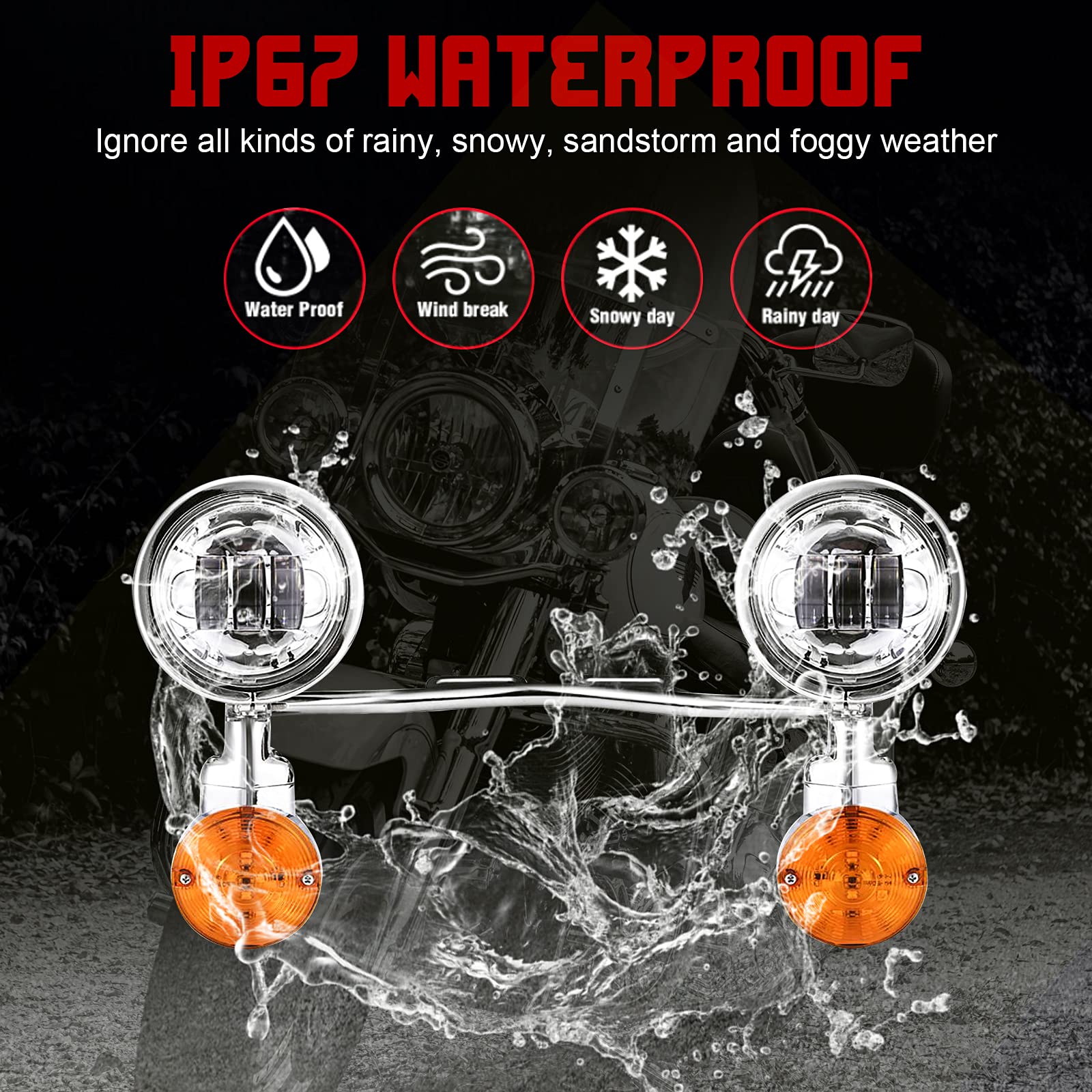 INNOGLOW Motorcycle LED Passing Light Bar with Turn Signals & Fog Lights - Chrome Steel for Harley, Suzuki, Kawasaki & Metric Cruisers - Perfect for Night Riding & Enhanced Visibility