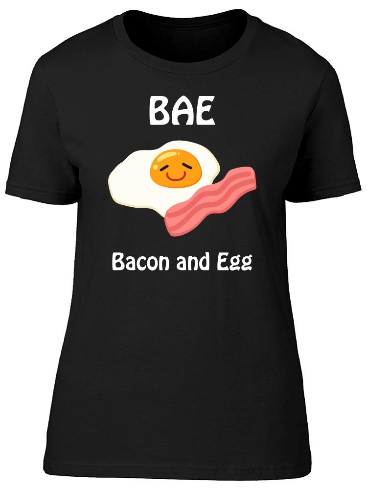 Smartprints Bae, Bacon and Egg Food Lovers T-Shirt for Women - Cute Breakfast Themed Graphic Tee for Casual Wear, Brunch Dates & Foodie Gifts