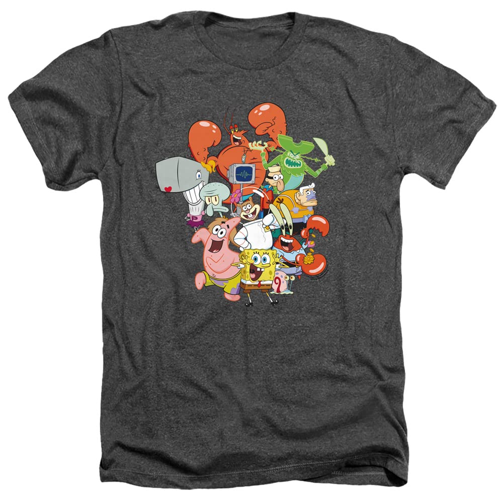 Spongebob The Whole Gang Unisex Adult Heather T-Shirt | Cartoon Graphic Tee for Men & Women | Casual Wear, Cosplay & Gifts