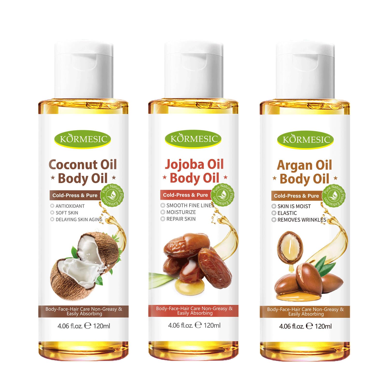 3-Pack Merchan Pure Natural Organic Body Oil for Dry Skin - Super Moisturizing & Anti-Aging Face, Hair, Nail & Massage Oil - Vegan Skin Care for Women (120ml x 3) | Perfect for Daily Hydration, Spa Treatments & Stretch Mark Prevention