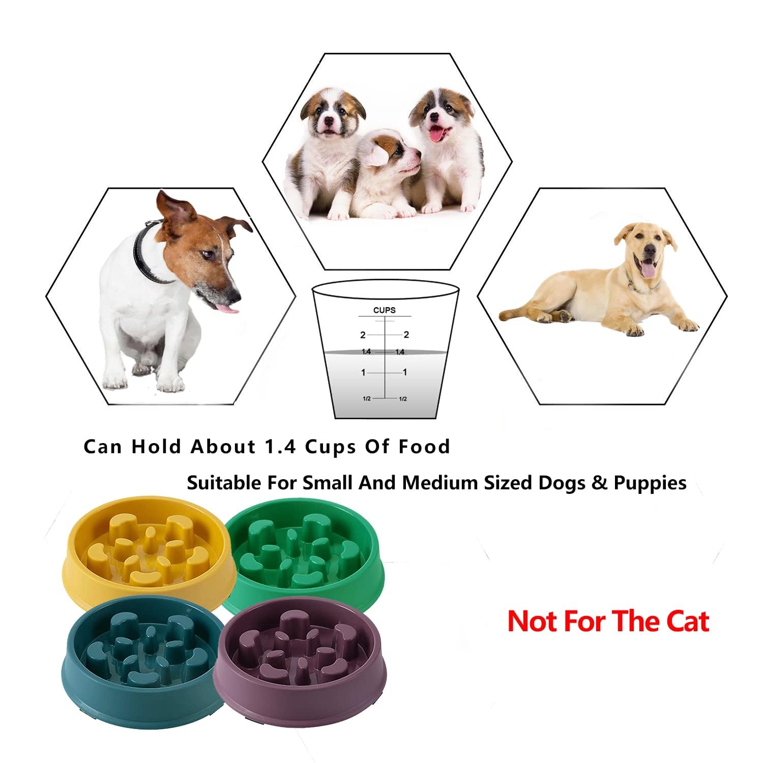 Slow Feeder Dog Bowl for Small Dogs - Anti-Gulping Pet Food Dish for Puppies & Small Breeds - Yellow Non-Slip Base - Perfect for Fast Eaters & Digestive Health - Great for Mealtime Enrichment & Portion Control