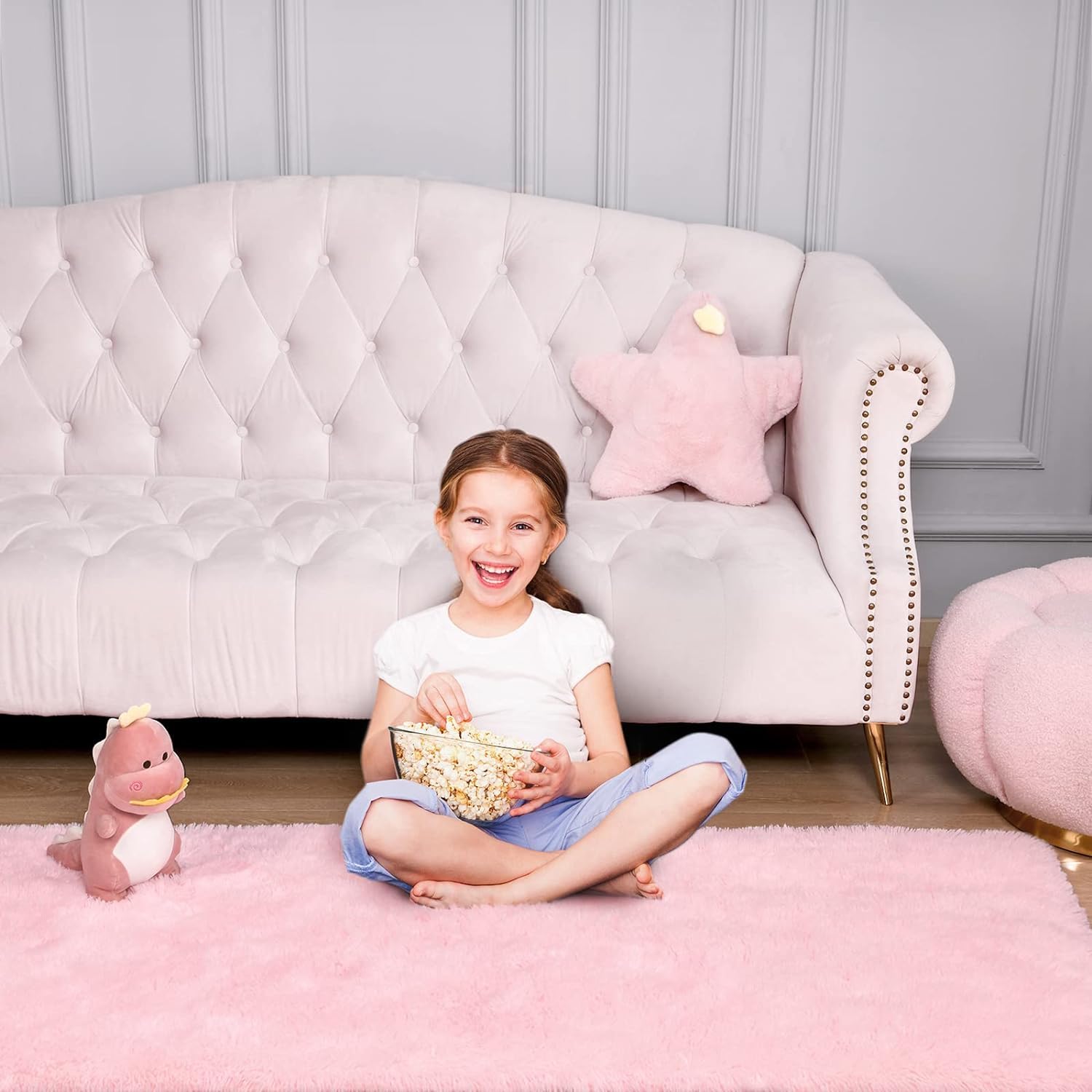 Keeko Pink Shaggy Runner Rug 2x6 Feet - Soft Fluffy Bedside Carpet for Girls Bedroom, Nursery, Kids Room & Teen Dorm Decor | Cozy Modern Area Rug for Living Room, Playroom & Indoor Use