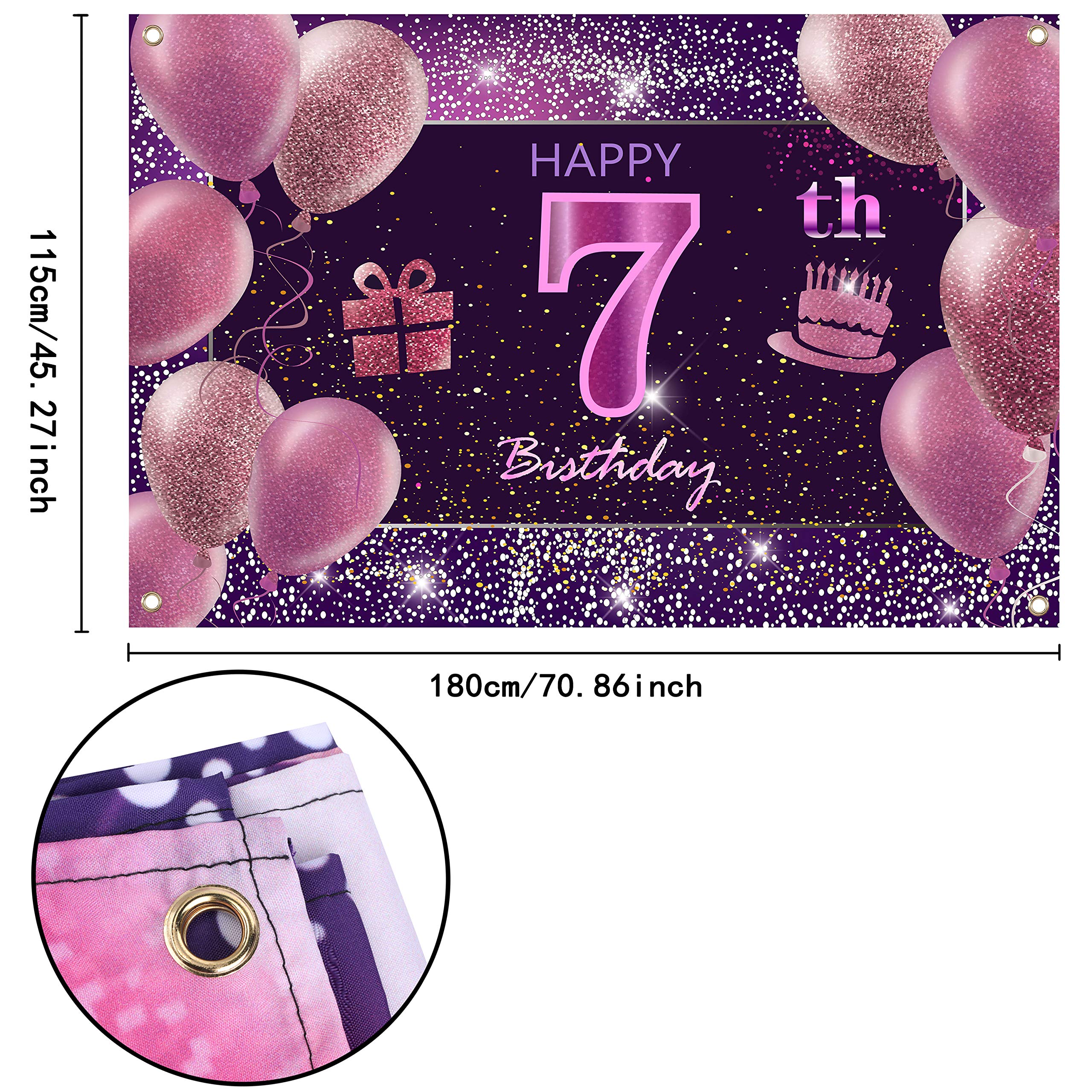 IMISI 7th Birthday Decorations for Girls - Pink Happy Birthday Banner & Party Backdrop - Perfect for Kids' Birthday Parties, Baby Showers & Women's Celebrations