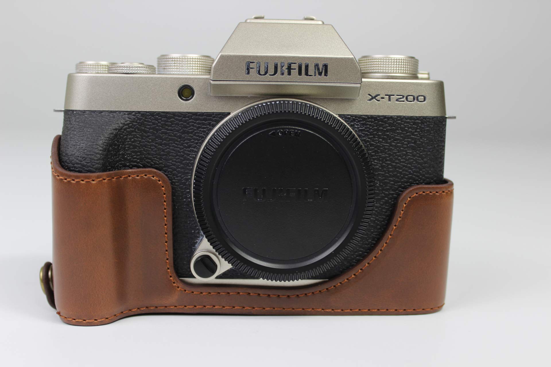 Fujifilm XT200 Camera Case - Bottom Opening PU Leather Half Cover with Tripod Mount & Hand Strap (Dark Brown) - Perfect for Travel, Street Photography & Outdoor Shooting