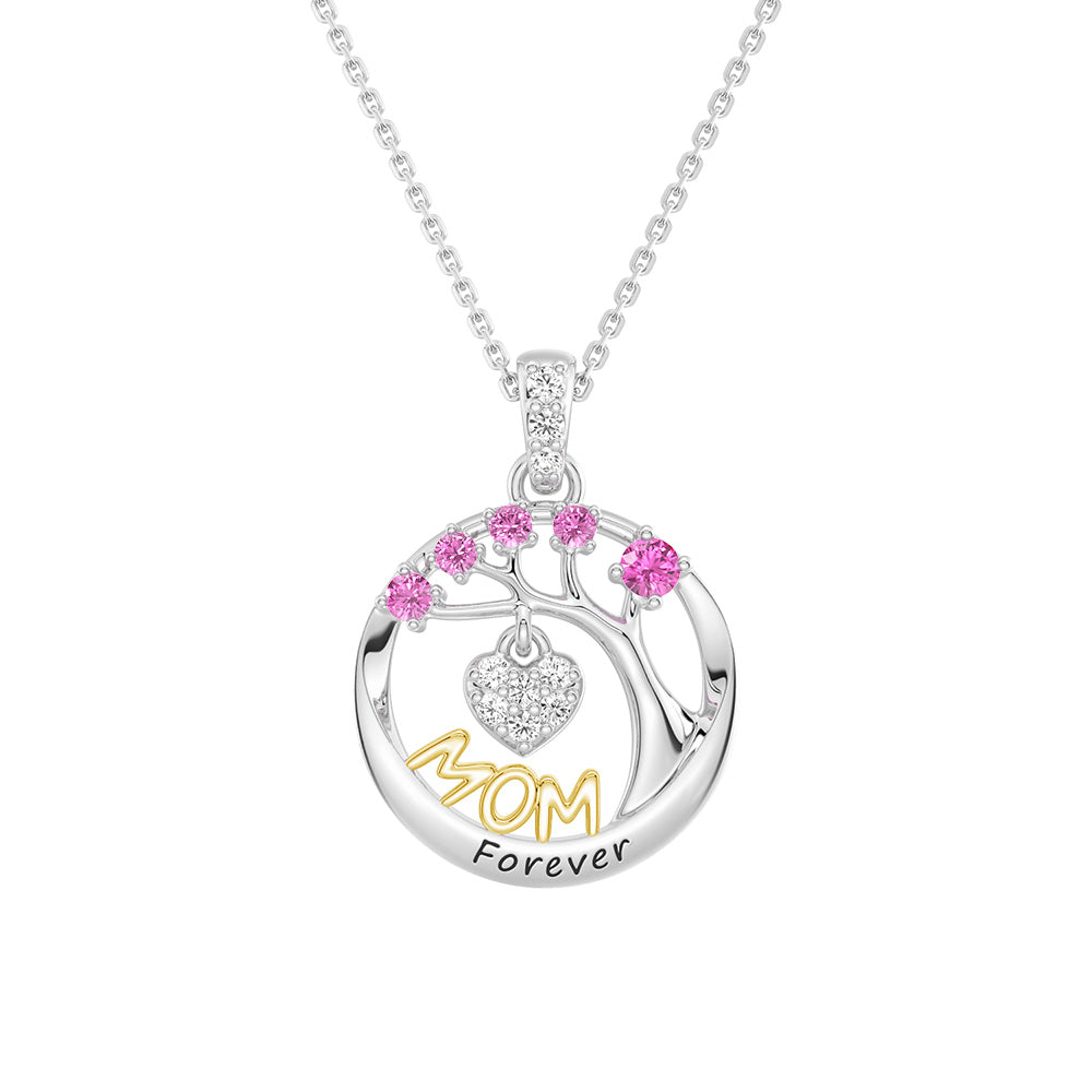 Personalized Birthstone Mom Necklace - Forever Tree of Life Pendant with Heart Charm | Meaningful Gift for Mother's Day, Birthday & Anniversary | Jewelry for Women