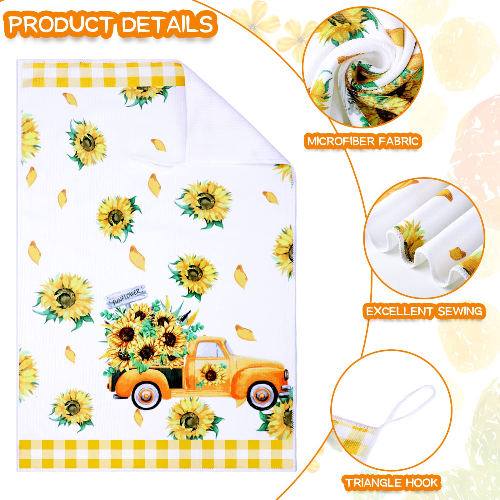 4-Piece Sunflower Kitchen Towels Set - Absorbent Gnome Dish Towels & Hand Tea Cloths, 16