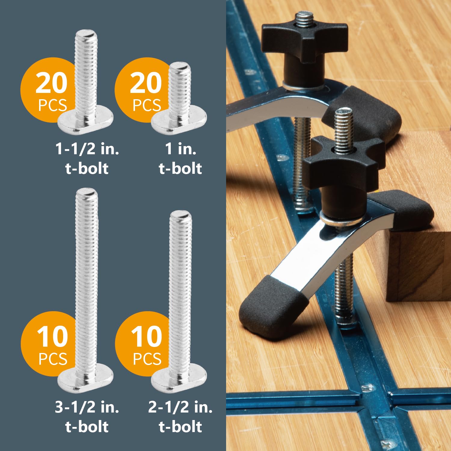 POWERTEC 128pc T Track Kit with Star Knobs - Woodworking Jigs & Fixtures Accessories
