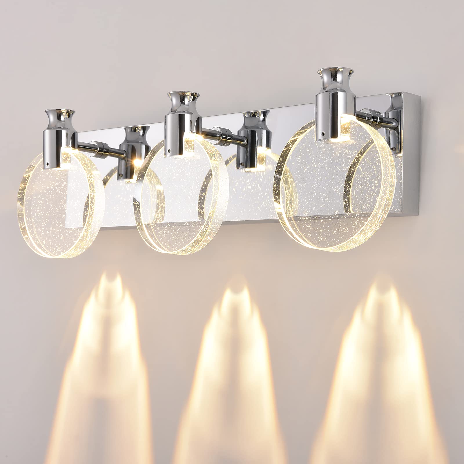 Modern 3-Light Stainless Steel Crystal Glass LED Bathroom Vanity Light Fixture - Over Mirror Wall Lighting for Bathroom, Hallway & Dressing Room