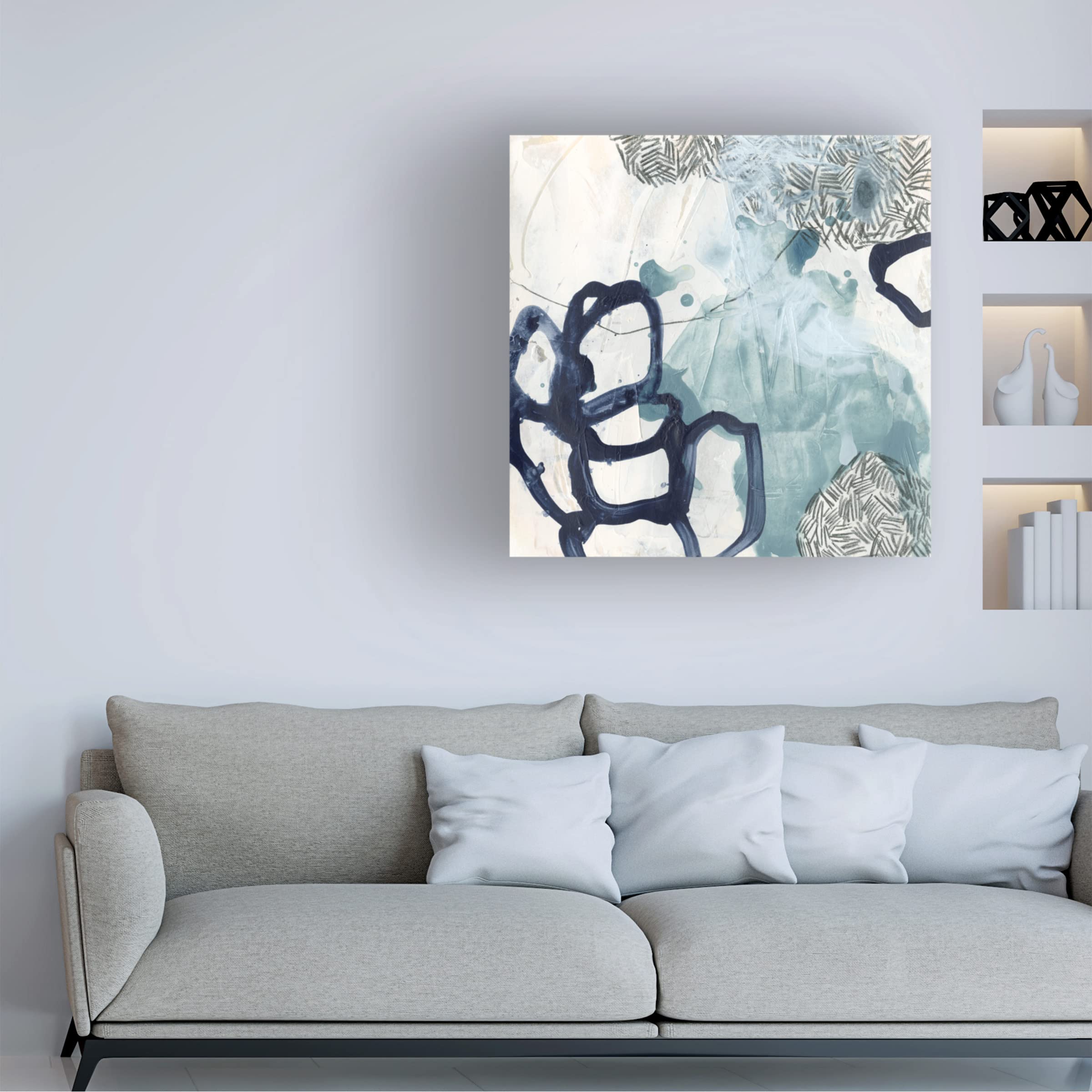 June Erica Vess 'Blue Slate IV' 35x35 Canvas Wall Art - Modern Abstract Painting for Living Room, Bedroom & Office Decor