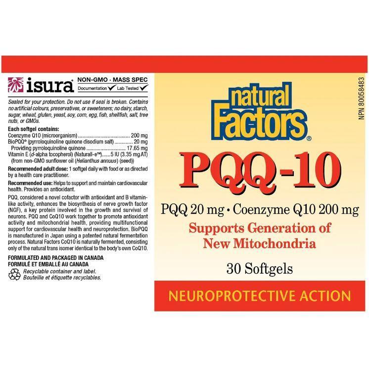 Natural Factors PQQ 10 Supplement - 200mg per Softgel, 30 Count - Supports Brain Health & Energy - Perfect for Busy Professionals & Students