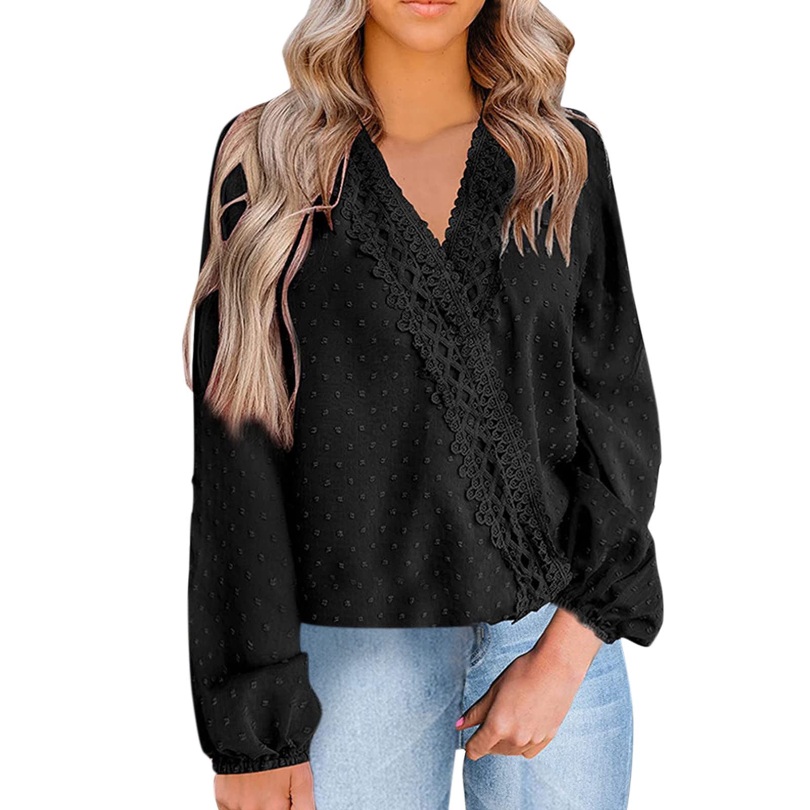 Women's Long Sleeve T-Shirts & V-Neck Polka Dot Blouses - Casual Tunic Tops for Work, Date Night & Everyday Wear