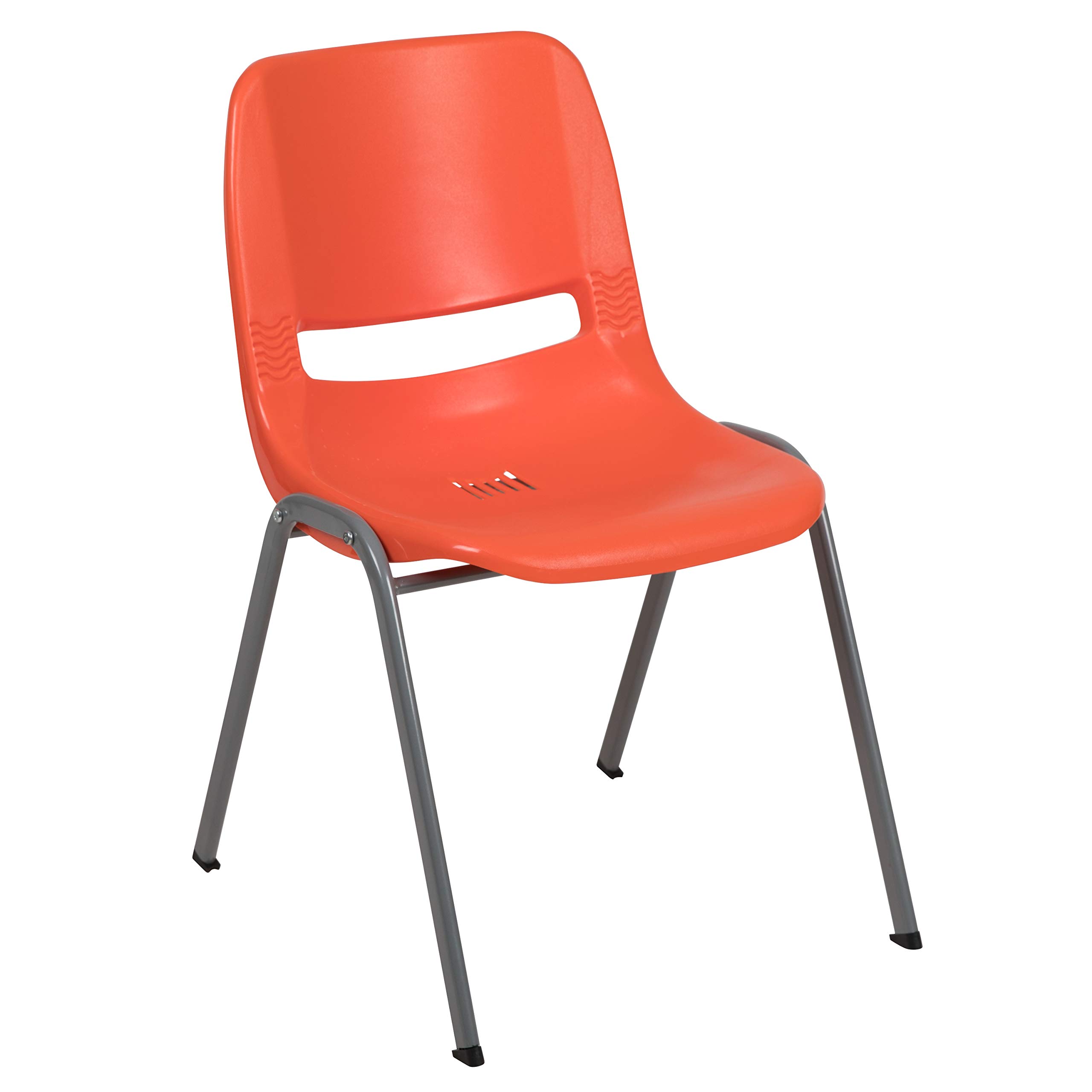 Emma & Oliver Orange Ergonomic Shell Stackable Chair - Comfortable Student Chair for Classroom, Office Guest Chair - Perfect for Schools, Libraries, and Waiting Areas