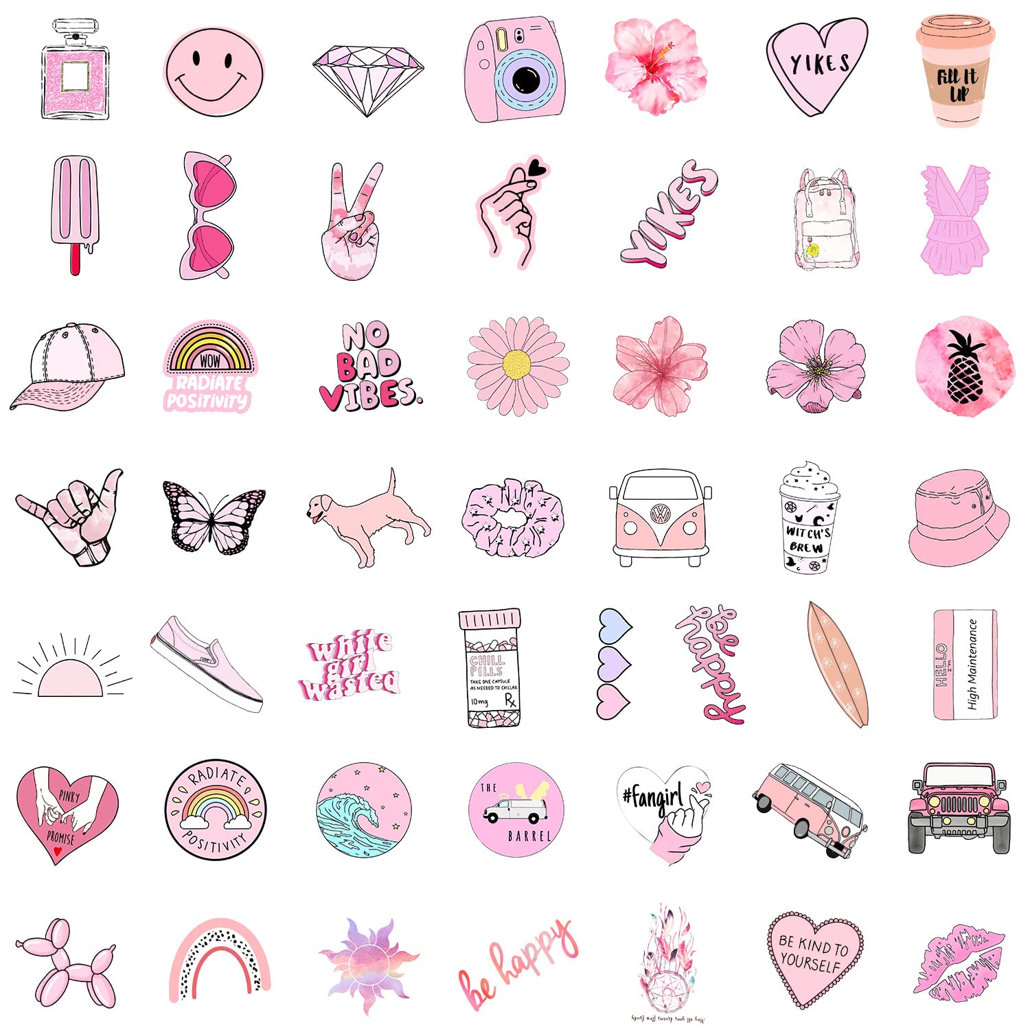 Cute Waterproof Stickers for Water Bottles, Laptops, Tablets, Phones, Skateboards & Travel Cases - Fun Decorative Sticker Pack for Adults, Teens & Kids (Pink Design) | Perfect for Personalizing School Supplies, Gym Bottles & Tech Accessories