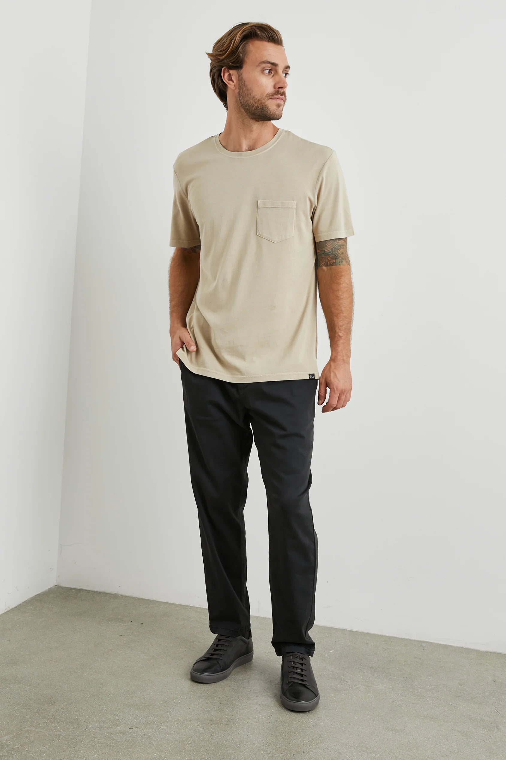 Johnny Pocket T-Shirt for Men | Soft Cotton Crewneck Tee in Desert Sand | Casual Wear & Layering Essential