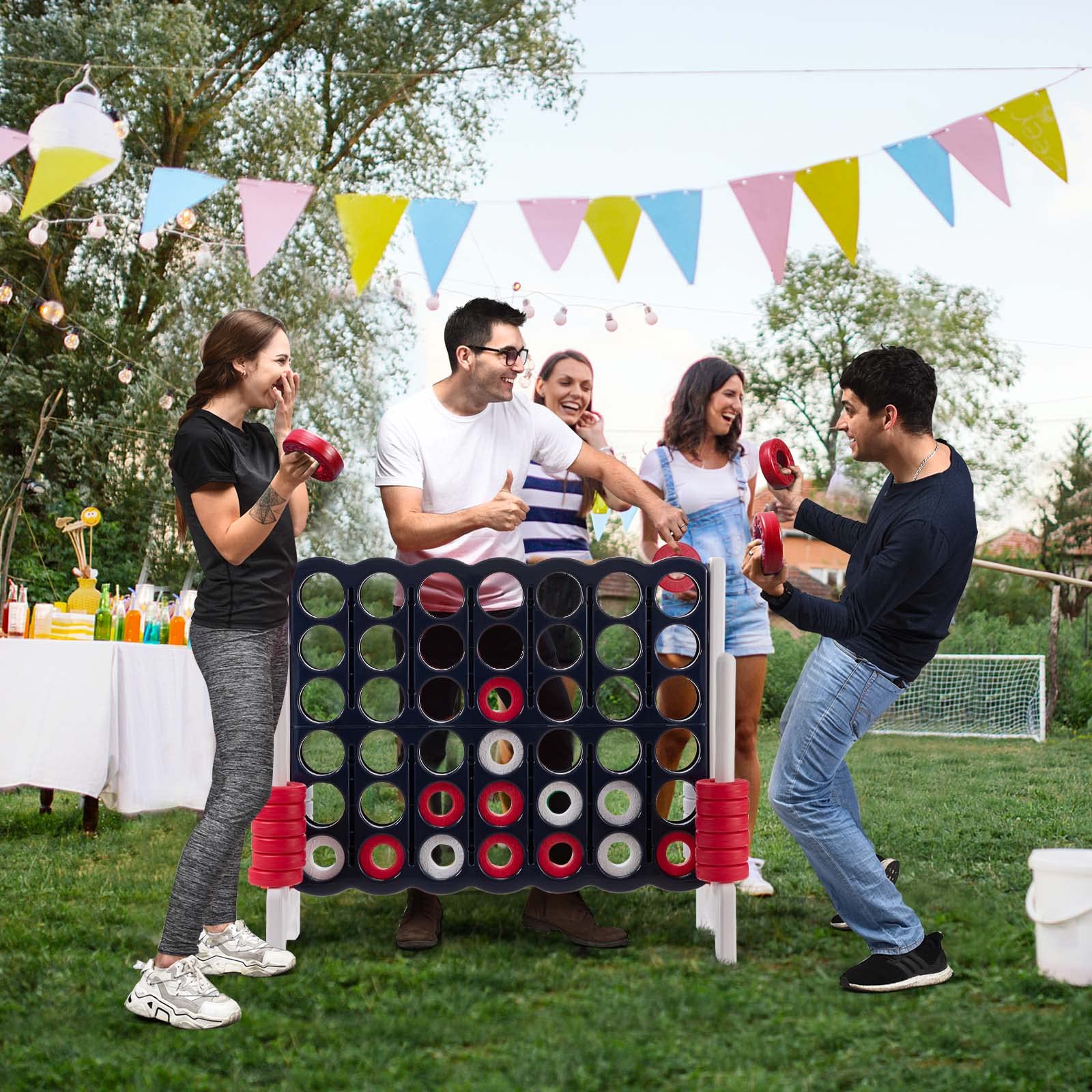 HONEY JOY Jumbo 4-to-Score Giant Connect 4 Game Set - 42 Oversized Rings & Quick-Release Slider - 3.5FT Tall Outdoor Yard Game for Kids, Adults & Family Fun - Perfect for Backyard Parties, Picnics & Beach Games