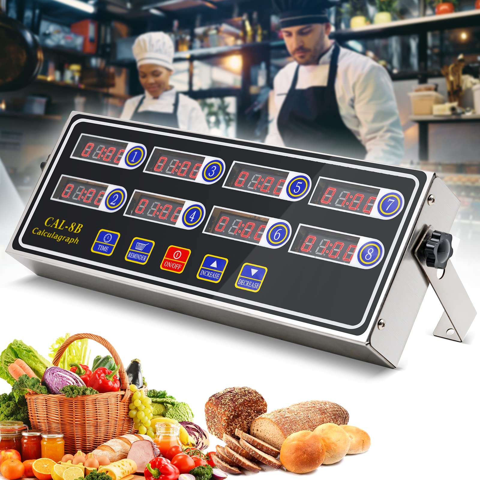 8-Channel Commercial Kitchen Timer - Large Digital Cooking Timer with Loud Alarm for Restaurants, Bakeries & Home Use - Perfect for Boiling Eggs, Frying, Baking & Food Prep