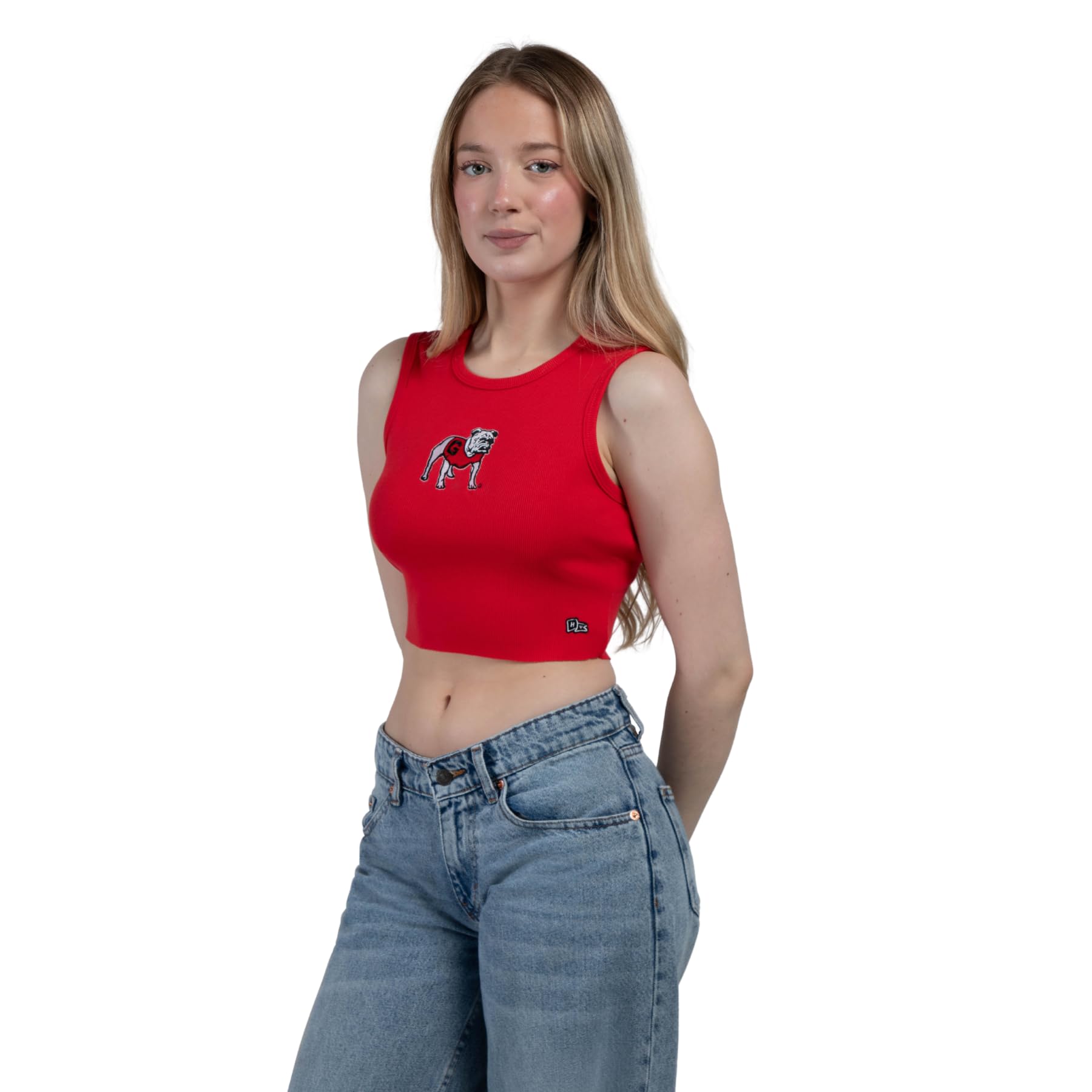 Hype & Vice Women's Cut-Off Cropped Tank Top - XS University of Georgia Game Day Shirt, Red College Apparel for Sports Events & Casual Wear