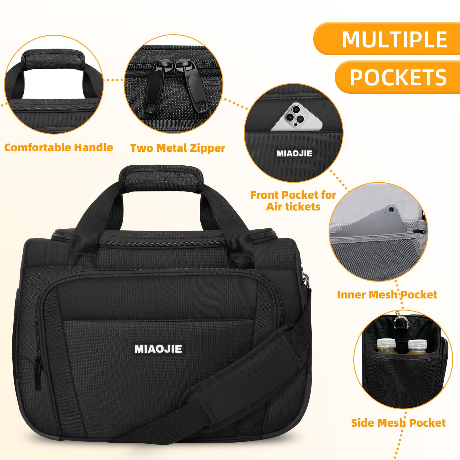 Lightweight Underseat Carry On Luggage - 16Inch Travel Tote & Weekender Duffle Bag for Overnight Trips - Perfect Personal Item for Airplane Travel (Black) - Ideal for Business Trips, Weekend Getaways & Commuting