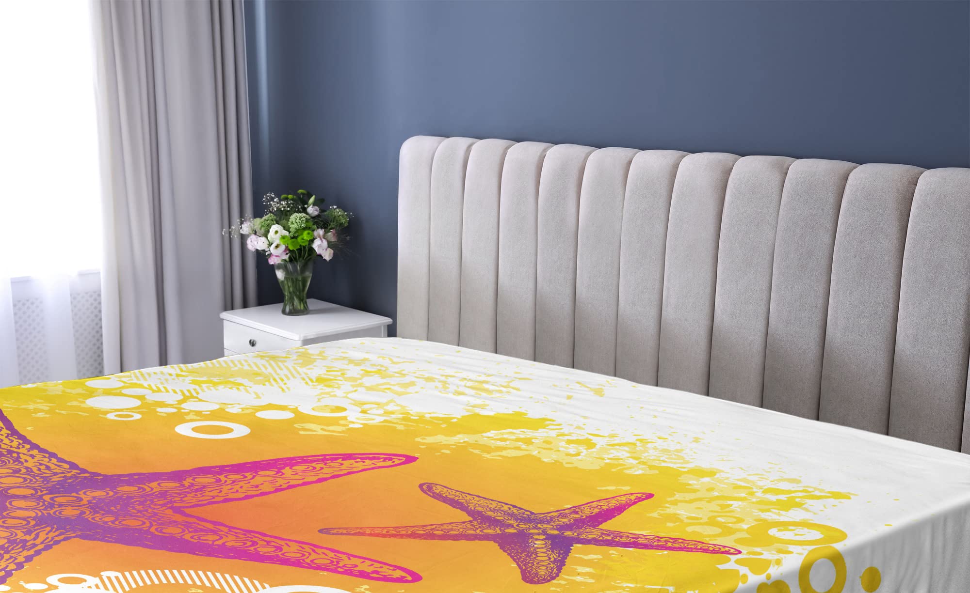 Ambesonne Starfish Fitted Sheet - Vibrant Tropical Animal & Bubble Design, Deep Pocket Elastic Twin XL Bed Sheet in Fuchsia Hot Pink & Yellow | Perfect for Beach House, Kids Room & Coastal Decor