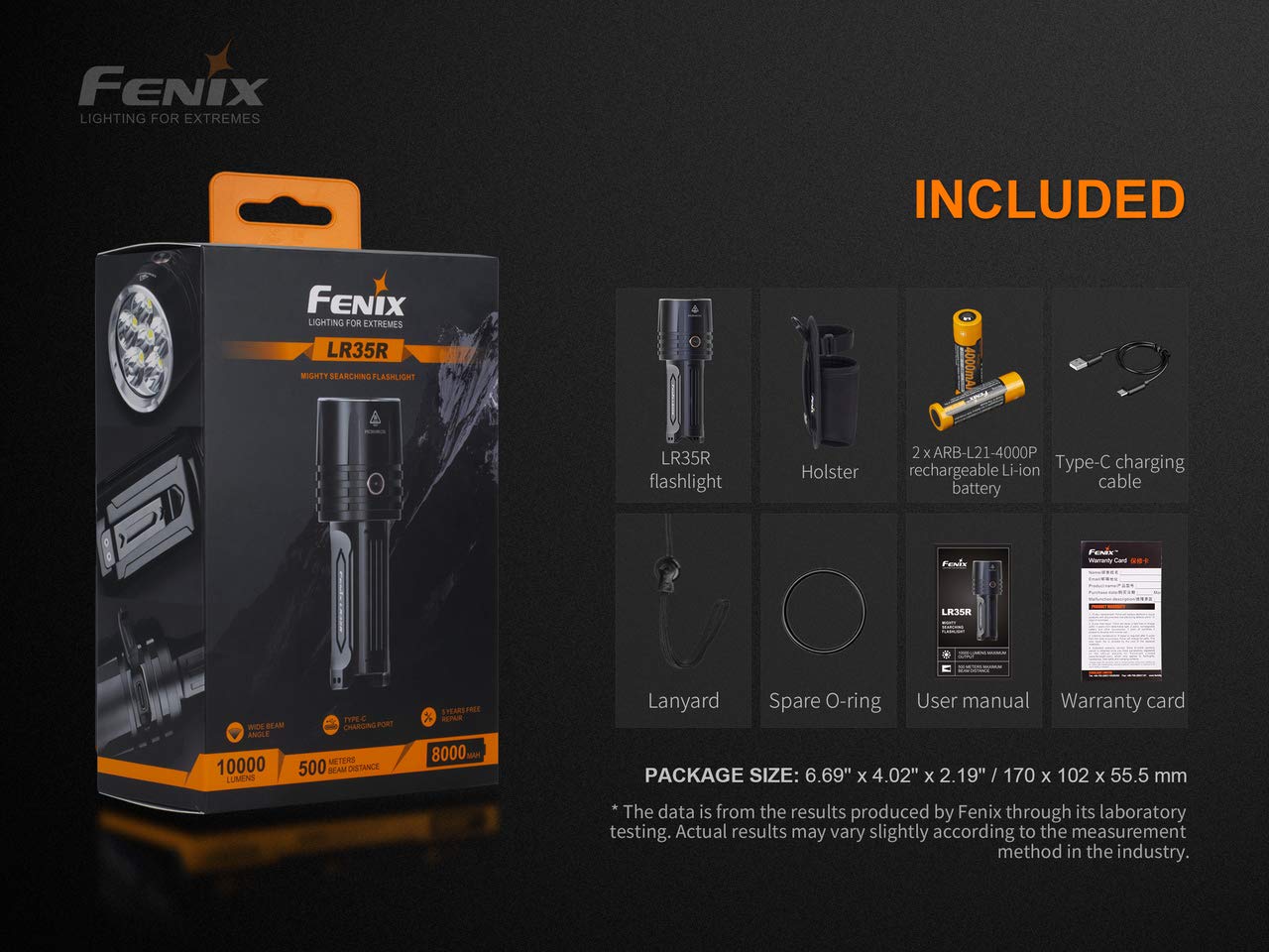 Fenix LR35R 10000 Lumen Rechargeable Tactical Flashlight with 2 Li-ion Batteries & Carrying Case - High Power LED Flashlight for Camping, Hiking, Emergency & Outdoor Adventures