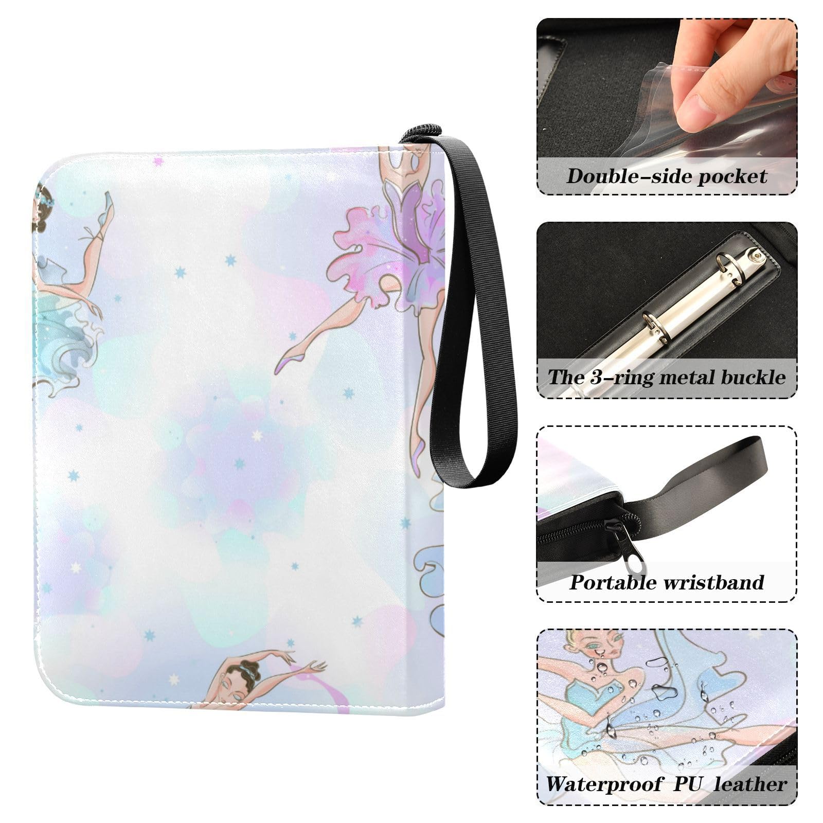 Premium 4-Pocket Ballerinas Trading Card Binder with 50 Removable Sleeves - 3-Ring Card Album Holds 400+ Sports/TCG/MTG Cards - Durable Card Organizer for Collectors & Gamers (Perfect for Tournaments, Storage & Display)