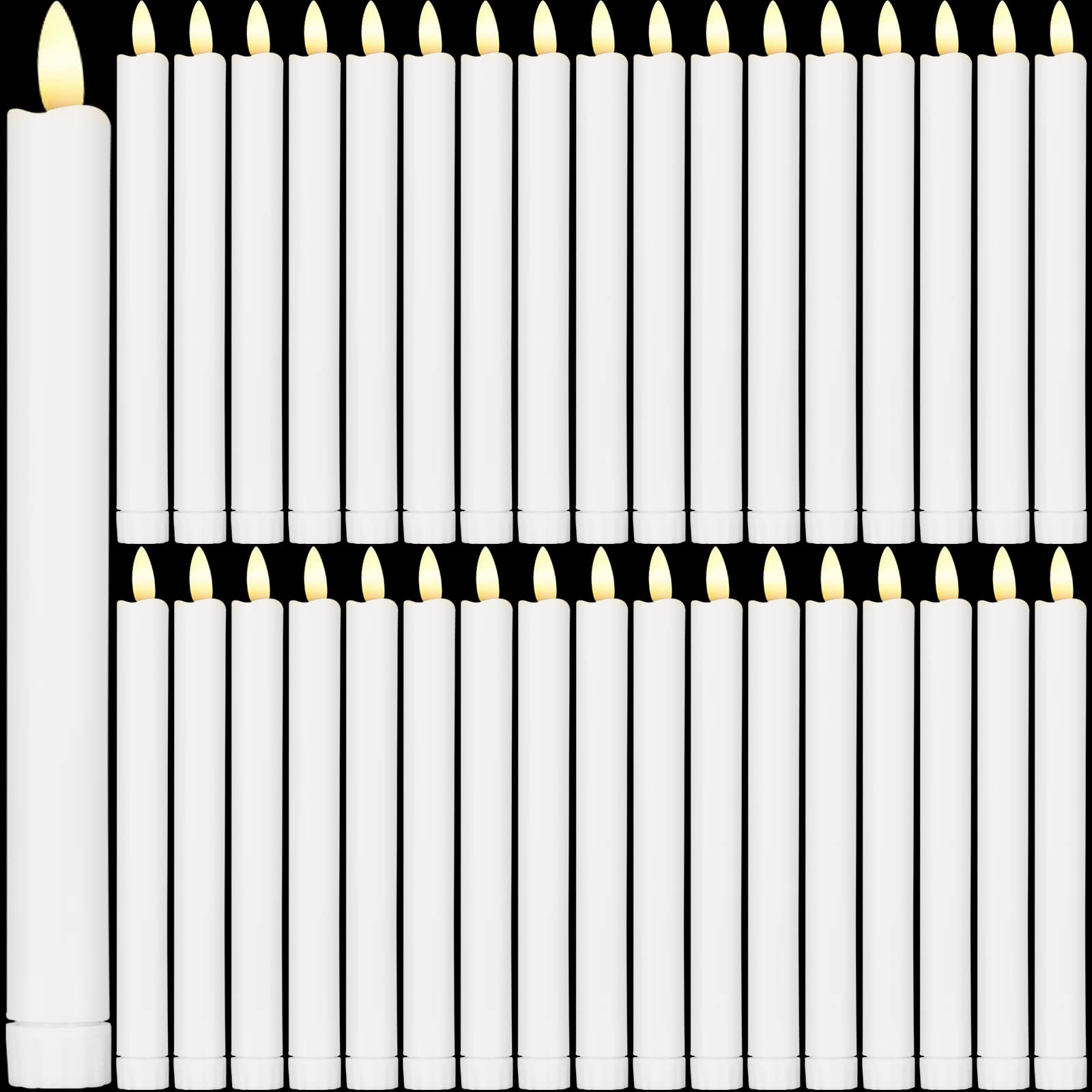 36 Pack 10 Inch Flameless LED Taper Candles - Battery Operated Flickering Candlesticks for Christmas, Wedding, Home Decor (White) | Perfect for Window Displays, Dining Tables & Romantic Ambiance