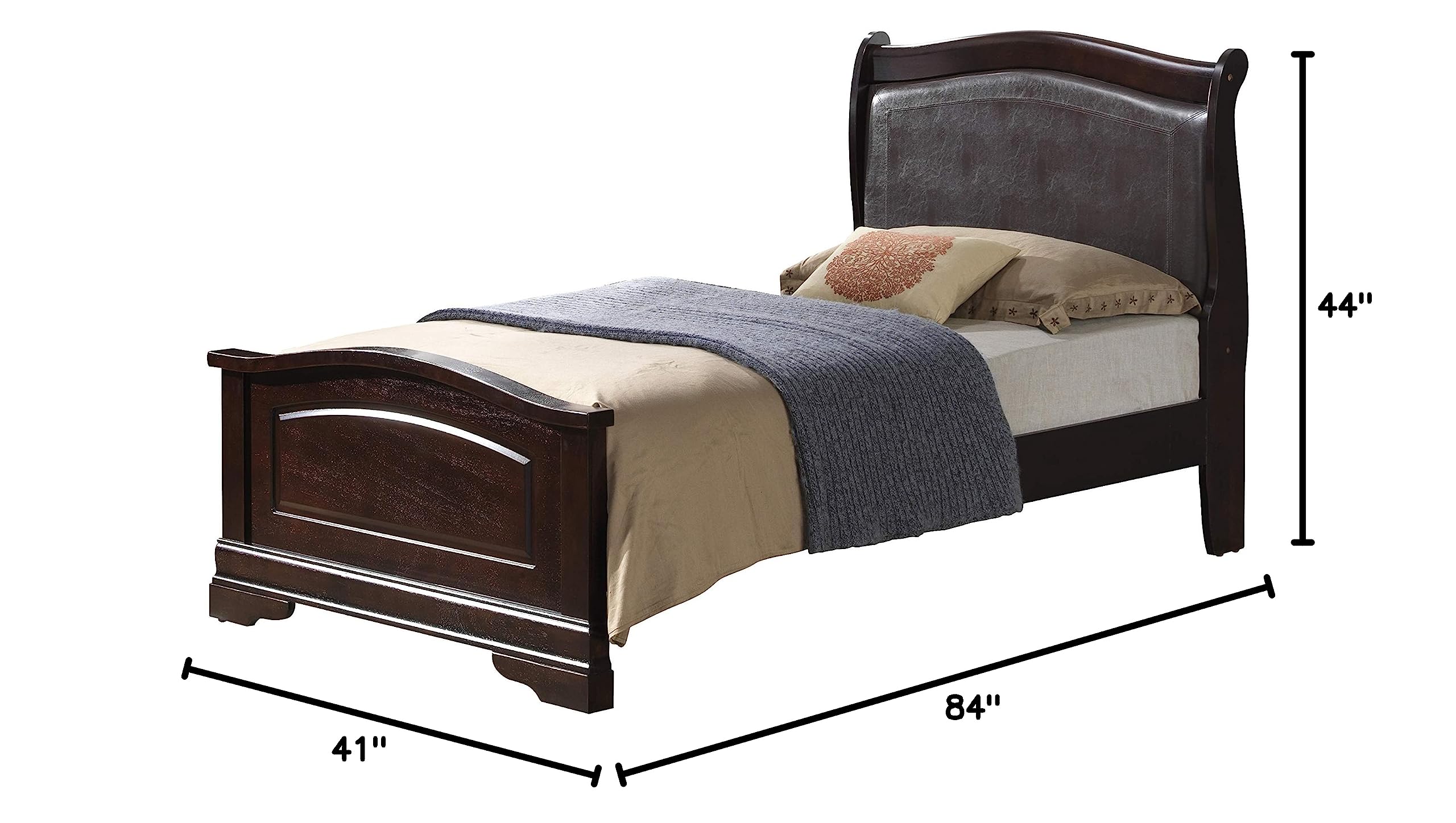 Glory Furniture Louis Phillipe Twin Panel Bed in Cappuccino Finish - Elegant Wooden Bed Frame for Master Bedroom, Guest Room & Kids Room