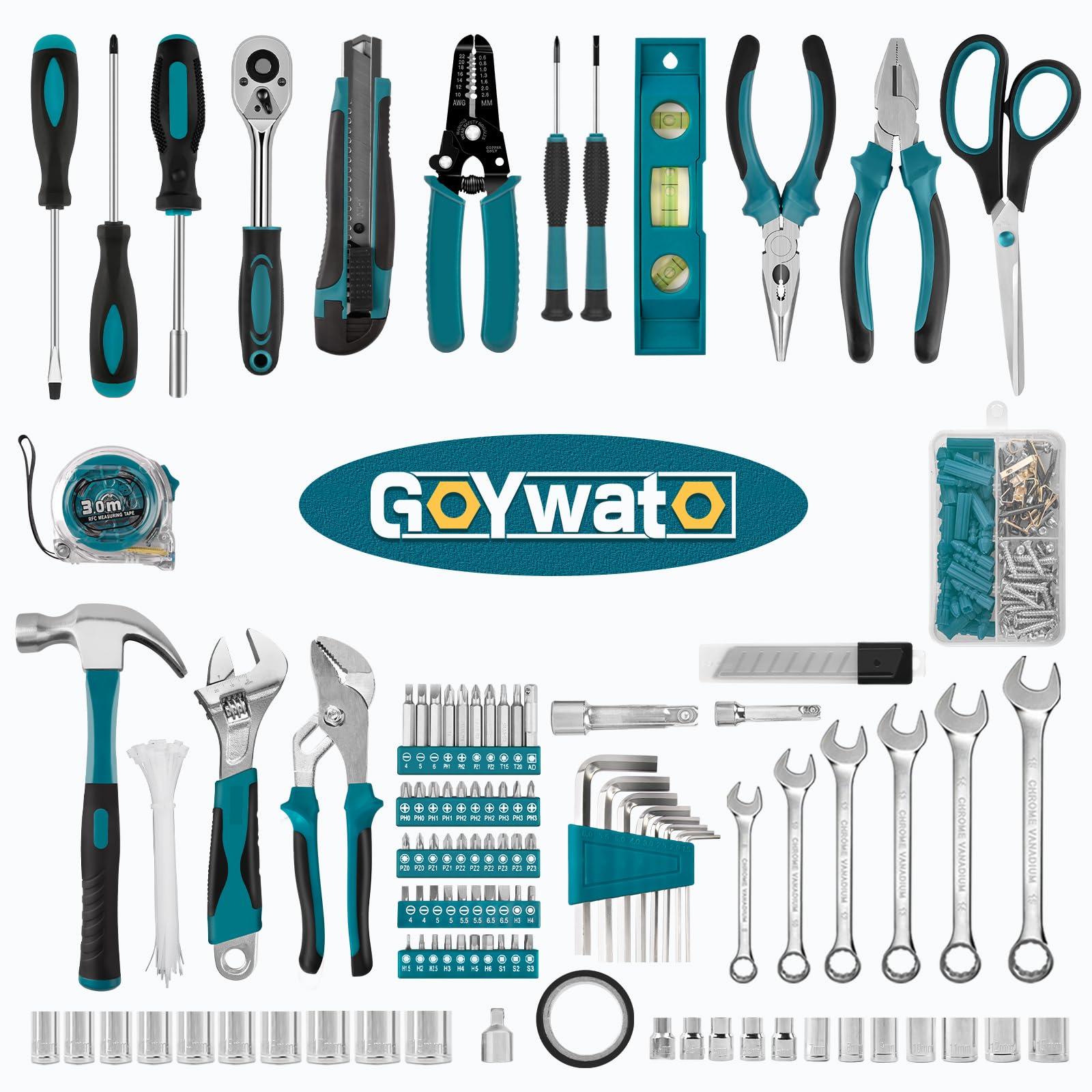 287-Piece Home Tool Kit - Complete General Maintenance Hand Tool Set with Pliers, Ratchet Wrench & Socket Set in Portable Toolbox - Perfect for DIY Home Improvement, Car Repair & Household Projects