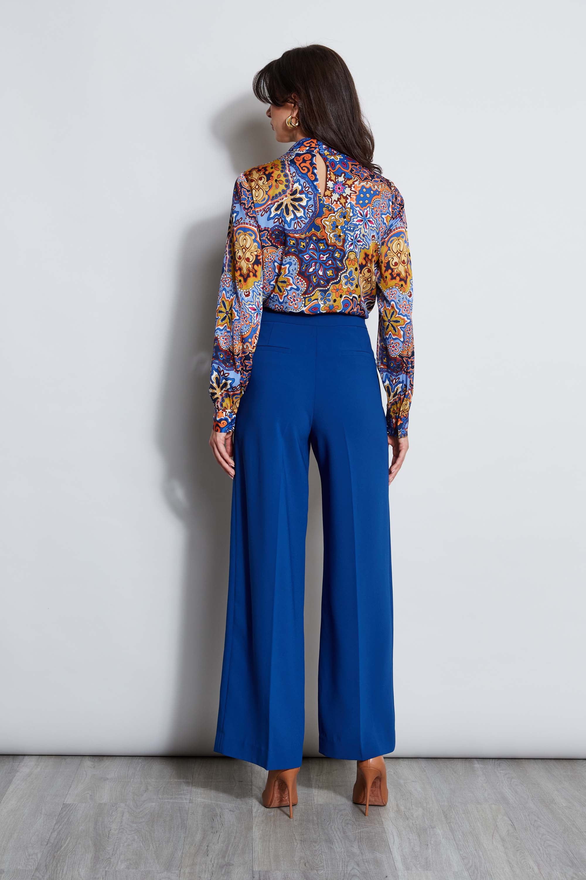 Silk Draped Shirt for Women - Elegant Night Garden Print Blouse for Evening Wear & Special Occasions