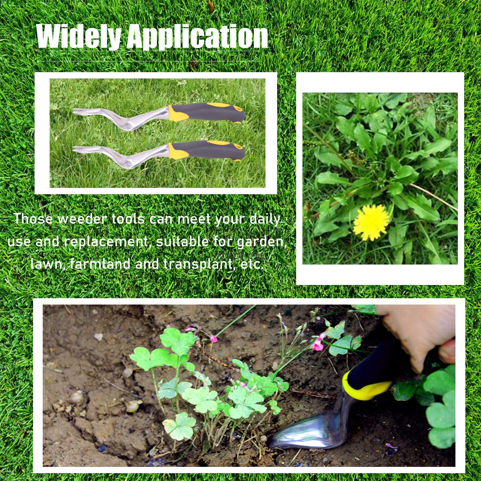 3-Piece Hand Weeder Tool Set - Manual Weed Puller with Ergonomic Handle & Gardening Gloves - Durable Garden Weeding Tools for Lawn, Yard, Farmland, and Transplanting - Perfect for Organic Gardening and Weed Removal