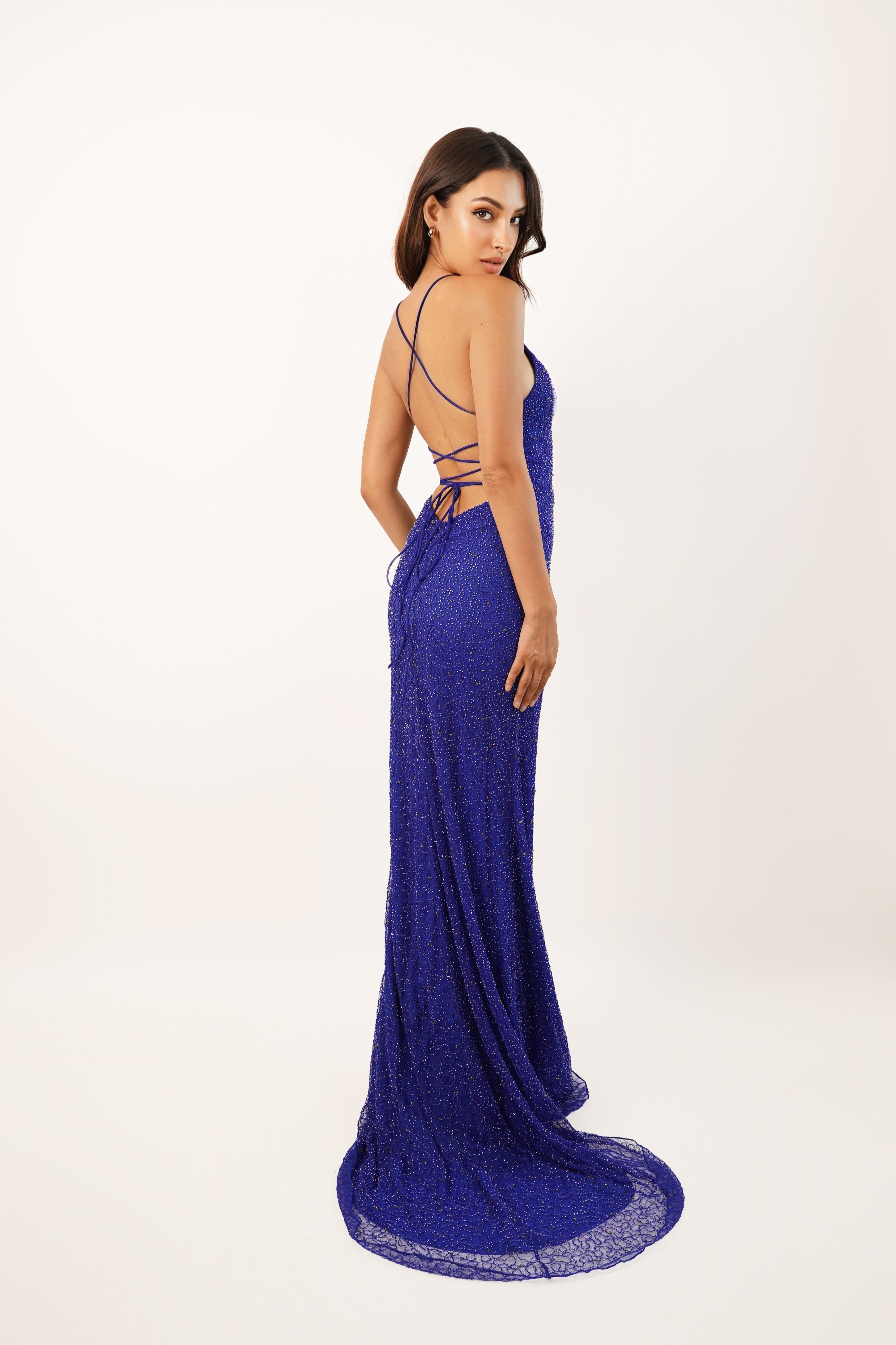 Allie Royal Blue Embellished Evening Gown - Elegant Formal Dress for Prom, Wedding & Special Occasions