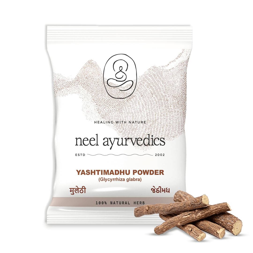 Neel Ayurvedics Yashtimadhu (Licorice Root) Powder - 250gm | Glycyrrhiza Glabra | Mulethi Powder for Digestive Health & Skin Care | Natural Ayurvedic Remedy for Cough, Sore Throat & Acne | Herbal Tea Ingredient & Face Mask Base
