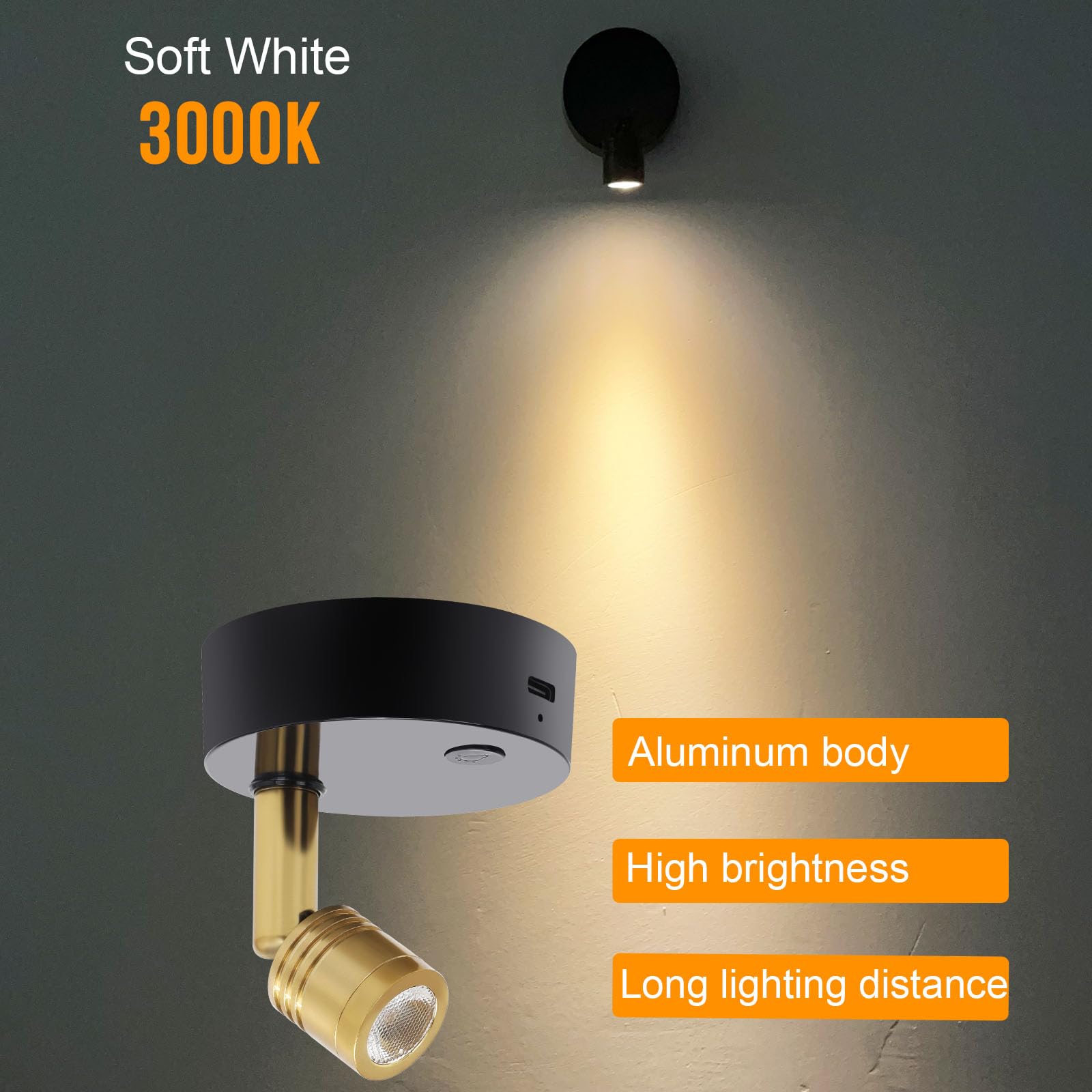 Wireless Rechargeable LED Spotlight - Battery Powered Picture Lights for Wall Art, Paintings & Dartboards - Indoor Puck Lights with Remote Control - Gold 3000K Warm White - Perfect for Artwork Display, Closet Lighting & Home Decor Accent