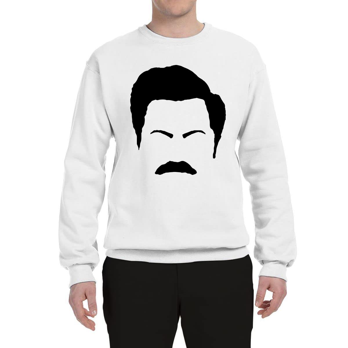Ron Swanson Mustache Face Silhouette Graphic Sweatshirt - Parks and Recreation Pop Culture Unisex Crewneck for Men & Women - Perfect for TV Show Fans, Cosplay, and Casual Wear